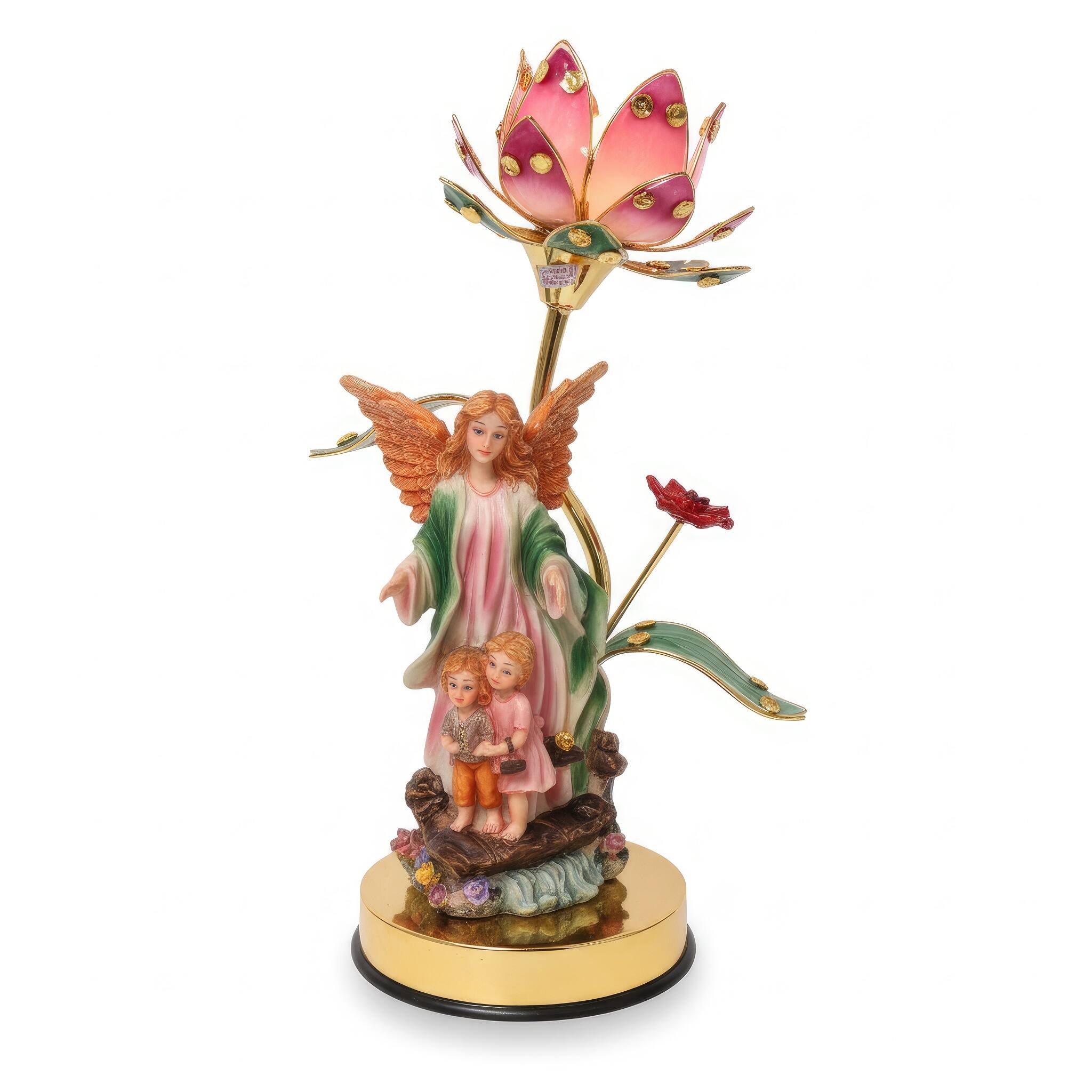 Angle. FC Design - 16"H Multicolor Guardian Angel Figurine with Floral Accents Touch Lamp.