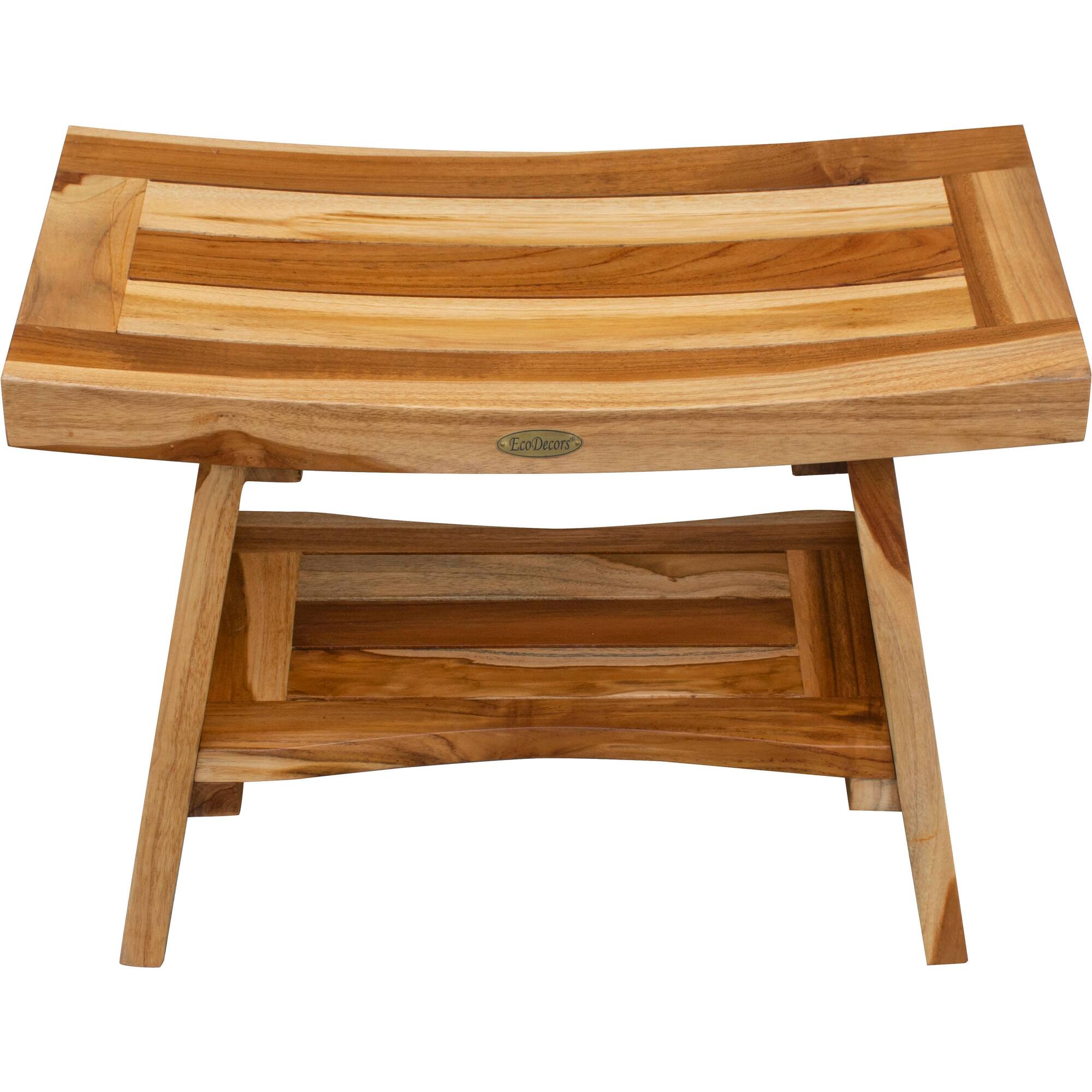 Back. EcoDecors - EcoDecors EarthyTeak Serenity 24" Eastern Style Shower Bench With Shelf - EarthyTeak.