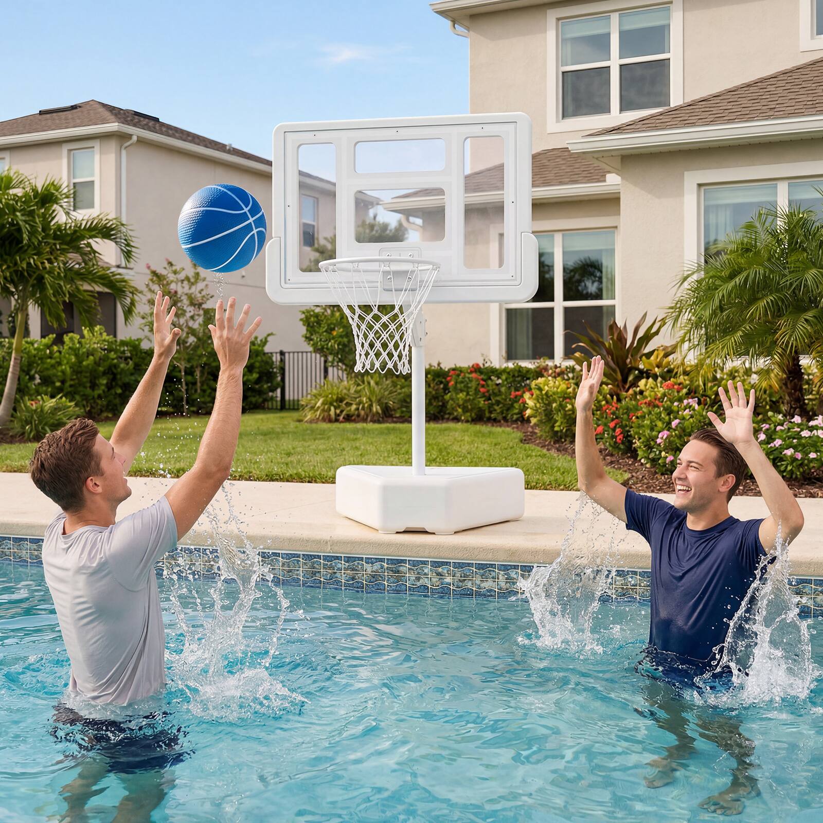 Alt View 1. Costway - Costway Splash & Shoot Pool Basketball Hoop with Adjustable Height Backboard, 2 Water Balls - White.