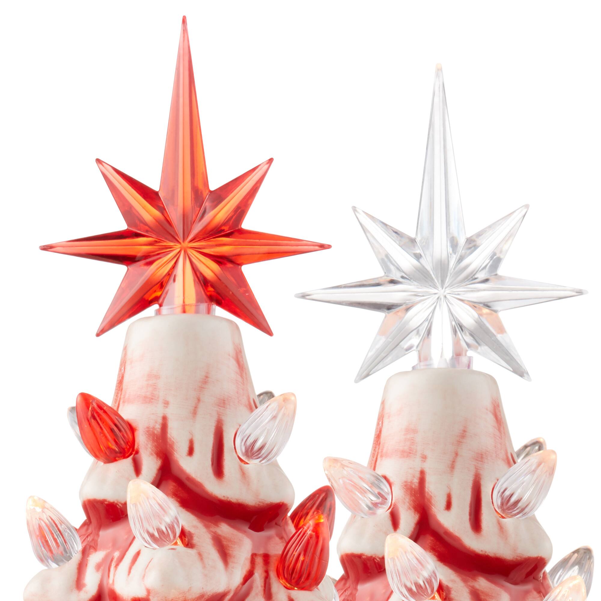 Alt View 5. Casafield - 12-in Hand Painted Ceramic Christmas Tree - Pre-Lit Tree with Star - Peppermint.