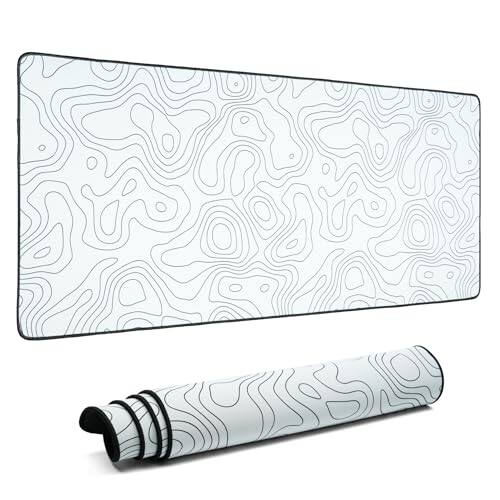 Comfort Essence - Black Xxl Gaming Mousepad Topographic Map Desk Matstitched Edgeswaterproof Comfortable With Non-slip Rubber - White Topograph