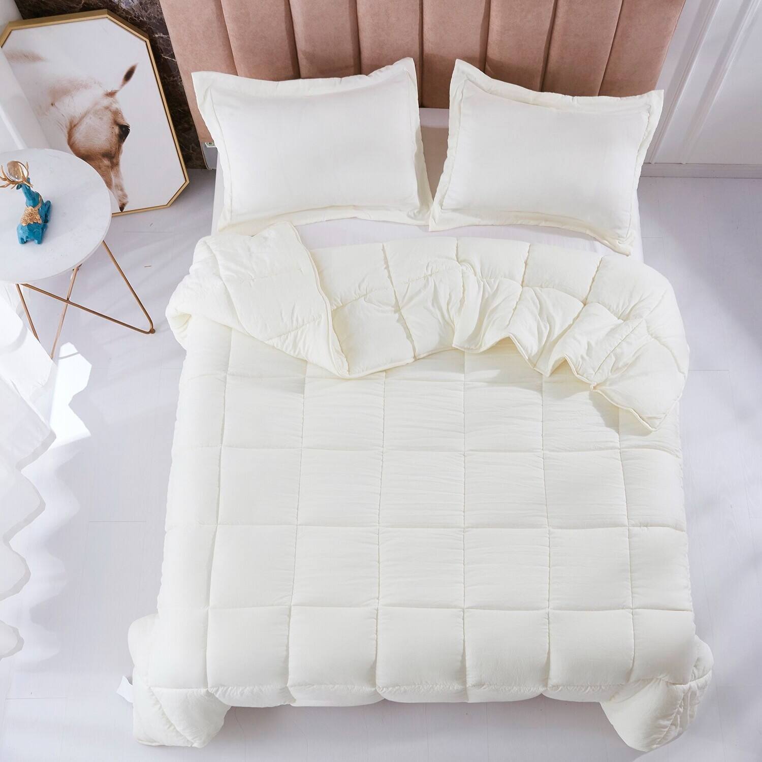 Back. Hivvago - King Size Off White 3 Piece Microfiber Reversible Comforter Set - Off White.