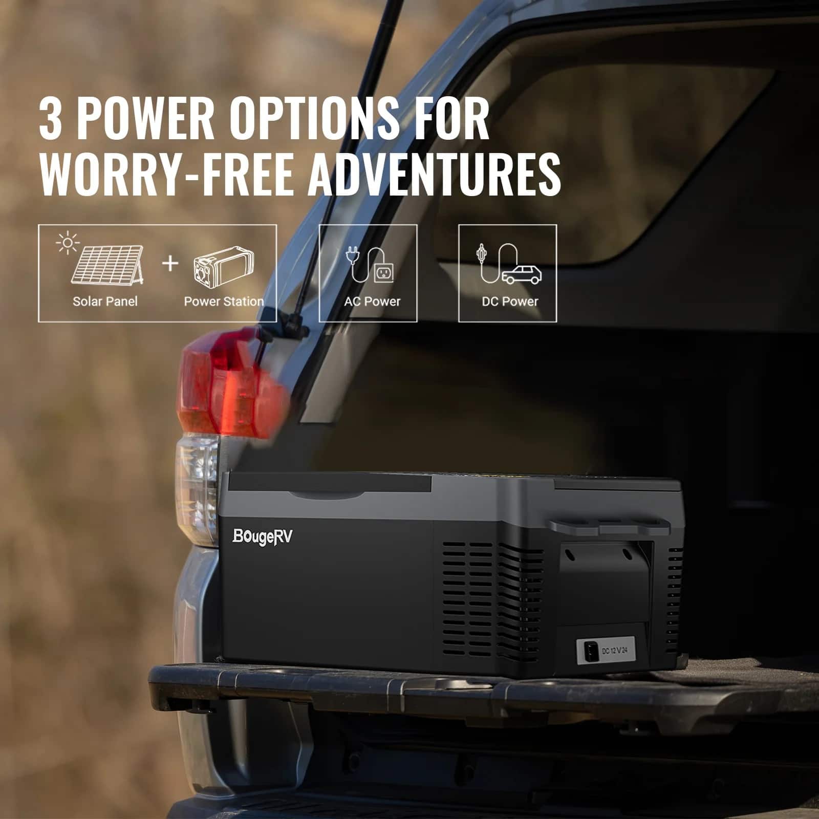 3 POWER OPTIONS FOR WORRY-FREE ADVENTURES + Solar Panel + Power Station + AC Power + DC Power BougeRV 0012V3