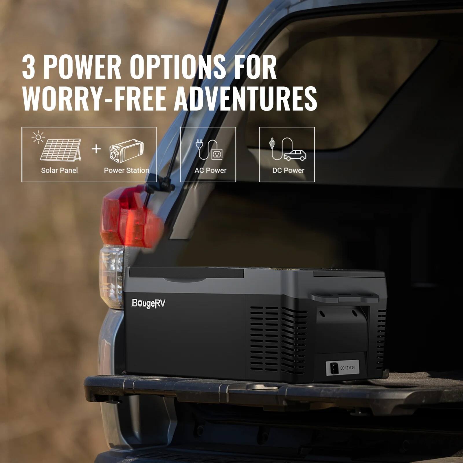 3 POWER OPTIONS FOR WORRY-FREE ADVENTURES + Solar Panel + Power Station + AC Power + DC Power BougeRV 0012V3