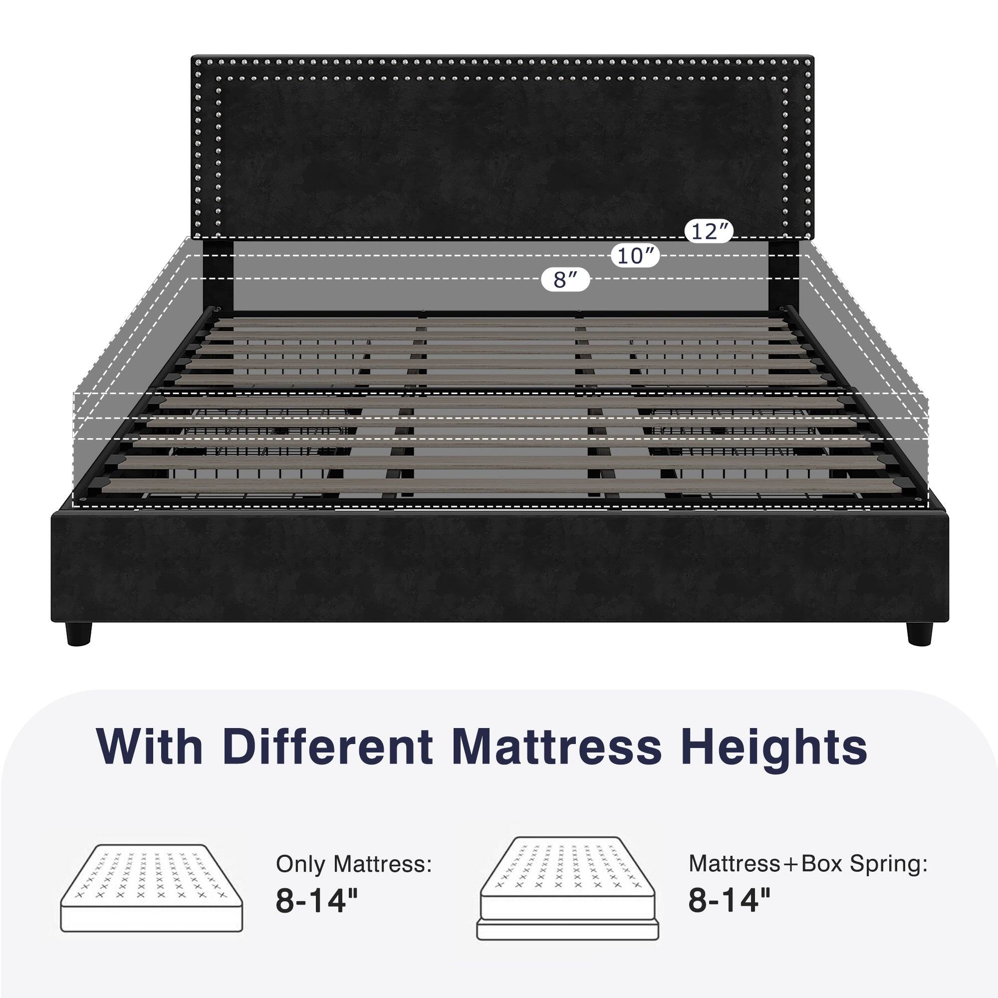 With Different Mattress Heights

Only Mattress: 8-14"

Mattress + Box Spring: 8-14"