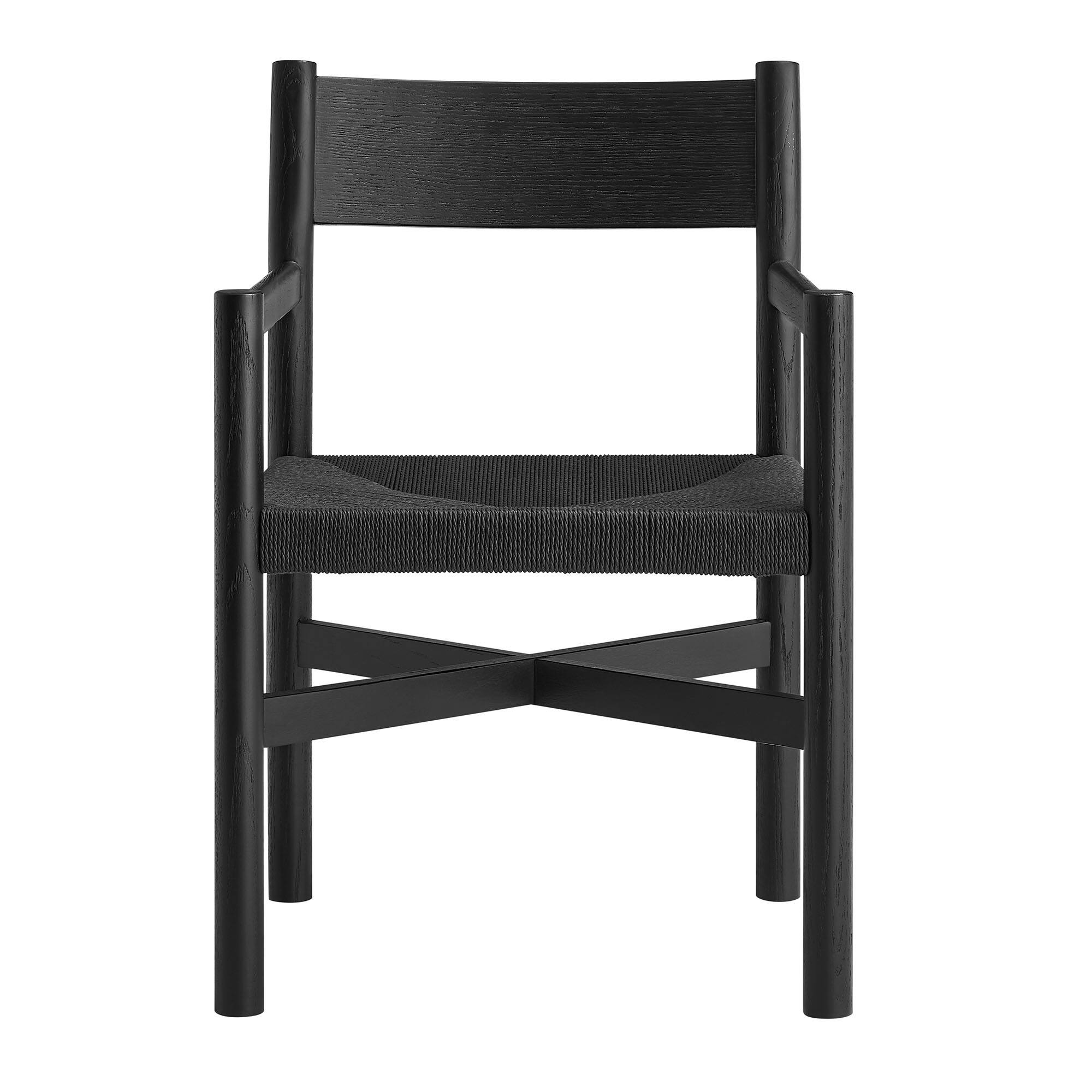 Alt View 5. Modway - Alvia Oak Wood Dining Armchairs With Woven Seats Set of 2 by Modway - Black.