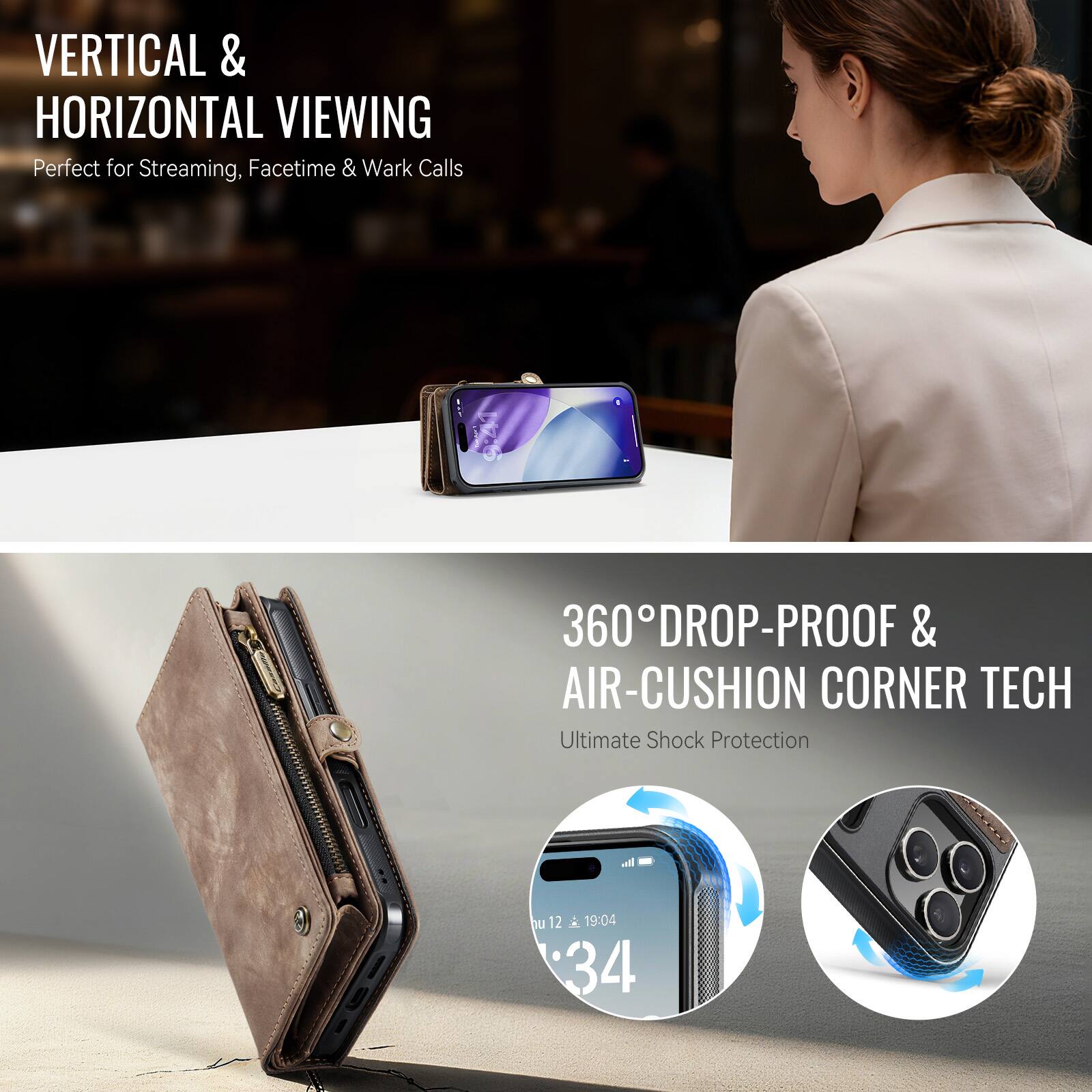 VERTICAL & HORIZONTAL VIEWING  
Perfect for Streaming, Facetime & Work Calls  

360° DROP-PROOF & AIR-CUSHION CORNER TECH  
Ultimate Shock Protection  

12:19:04  
34