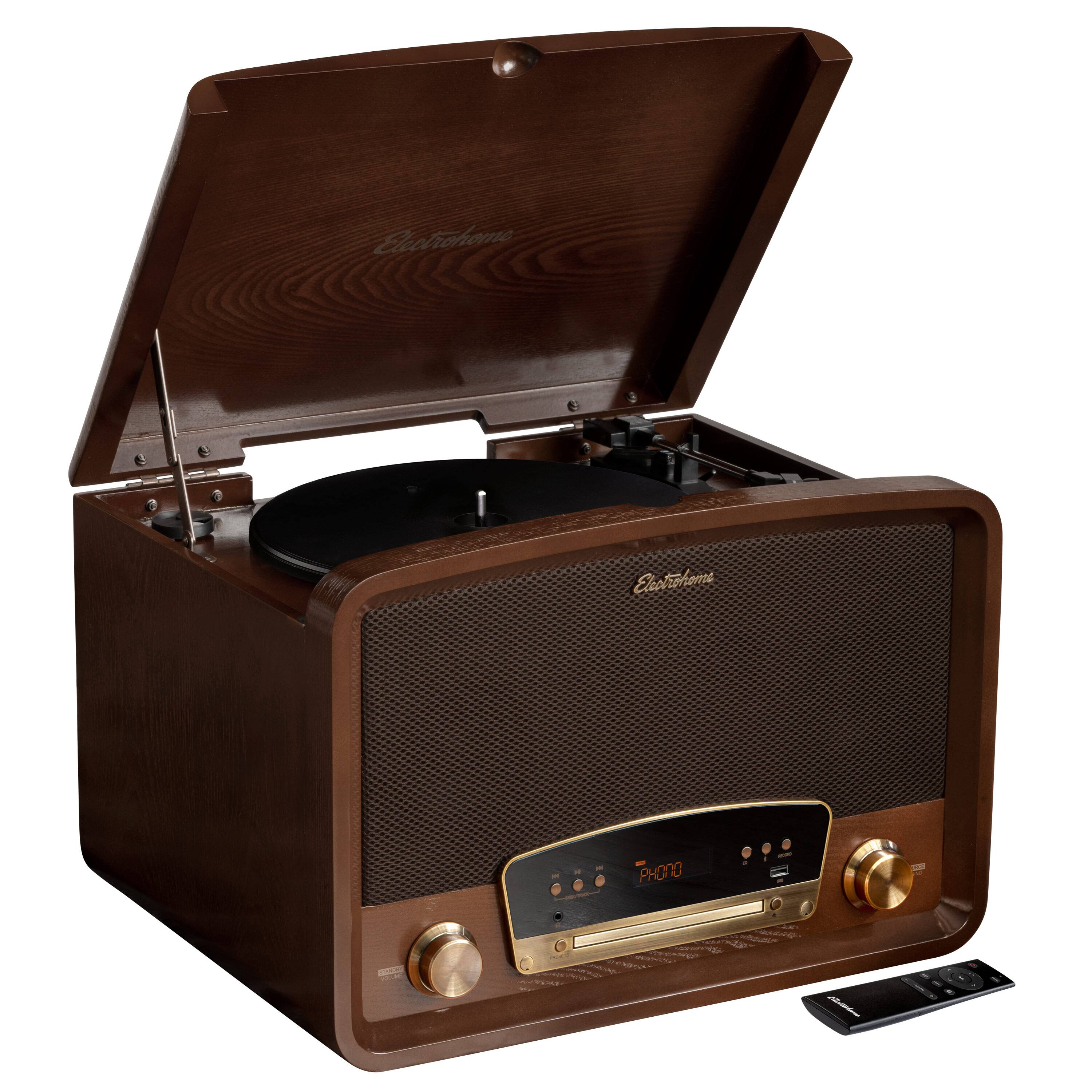 Electrohome - Kingston Vintage Vinyl Record Player Stereo System - Turntable, Bluetooth, Radio, CD, Aux, USB, Vinyl to MP3 - Walnut
