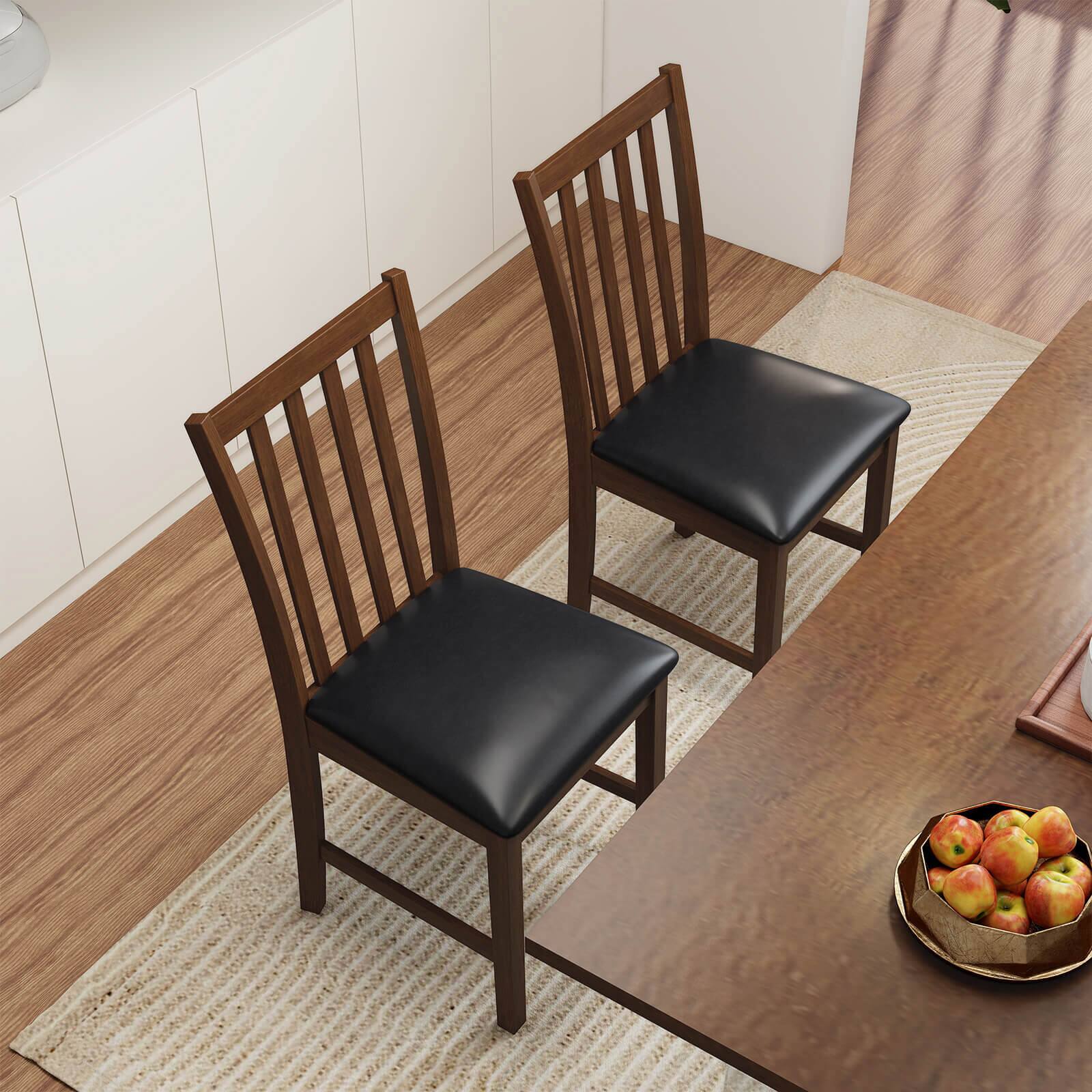 Alt View 1. Costway - Costway Modern Dining Chairs Set of 2 with Rubber Wood Frame, Slat Tilt Backrest - Brown+Black.