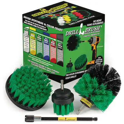 ds BRUSH CLLANING C RAA DRILL POWERES THEDRLE COM BRUSH FIND INFO ON STIFFNESS THE BRUSH YOU & DRILLBRUSIL.COM HAND SCRUBBING! NO MORE DRILLBRUSH.COM/COLORCHART LEAST Whitte STC NEED AT COLOR CHART i BRUSH Soft LC DRILL POWER SCRUBBER bristle Kedu Green BY USEFUL PRODUCTS Wheels briatie Medium Carpet Bathroom bristle Modium NOST Upholstery Red STAT Bathtub Kitchen bristhe Stiff Glass Shower Black Leather Stoves Bosts bristle Ultra Te ' not included Porcelain Cabinets Pools Outdoors bristla Counters CAFA K Siding Linoleum Hot Tubs Brick Gnls Plastics LASA Part Garage Fumnaces "COUOR Gutters Ovens 12 FITS THE MCDUM PRODPENT Industrial CORDLESS BRISINES CROISS AND INDUSTRY APL USJRNIN DRILLS INTERCHANGEABLE CONTAMINATION IMPACT CLEANING LEADER IN BRUSHES SINCE DRILLPOWERED 2007 SCRUBBING P THE NYLON YOUR DRILL!!! DRILLBRUS DRILL L. BRUSH