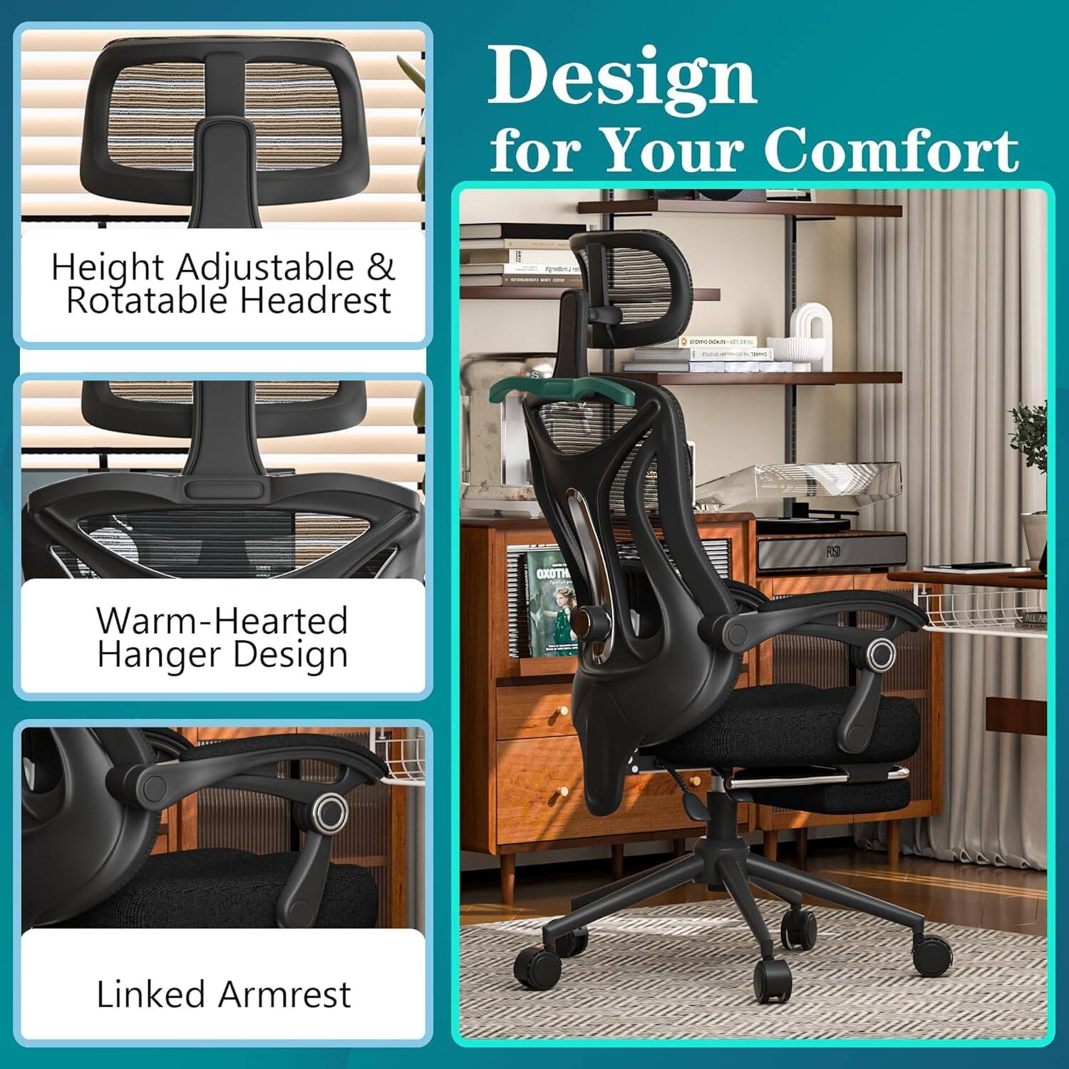 Design for Your Comfort

- Height Adjustable & Rotatable Headrest
- Warm-Hearted Hanger Design
- Linked Armrest