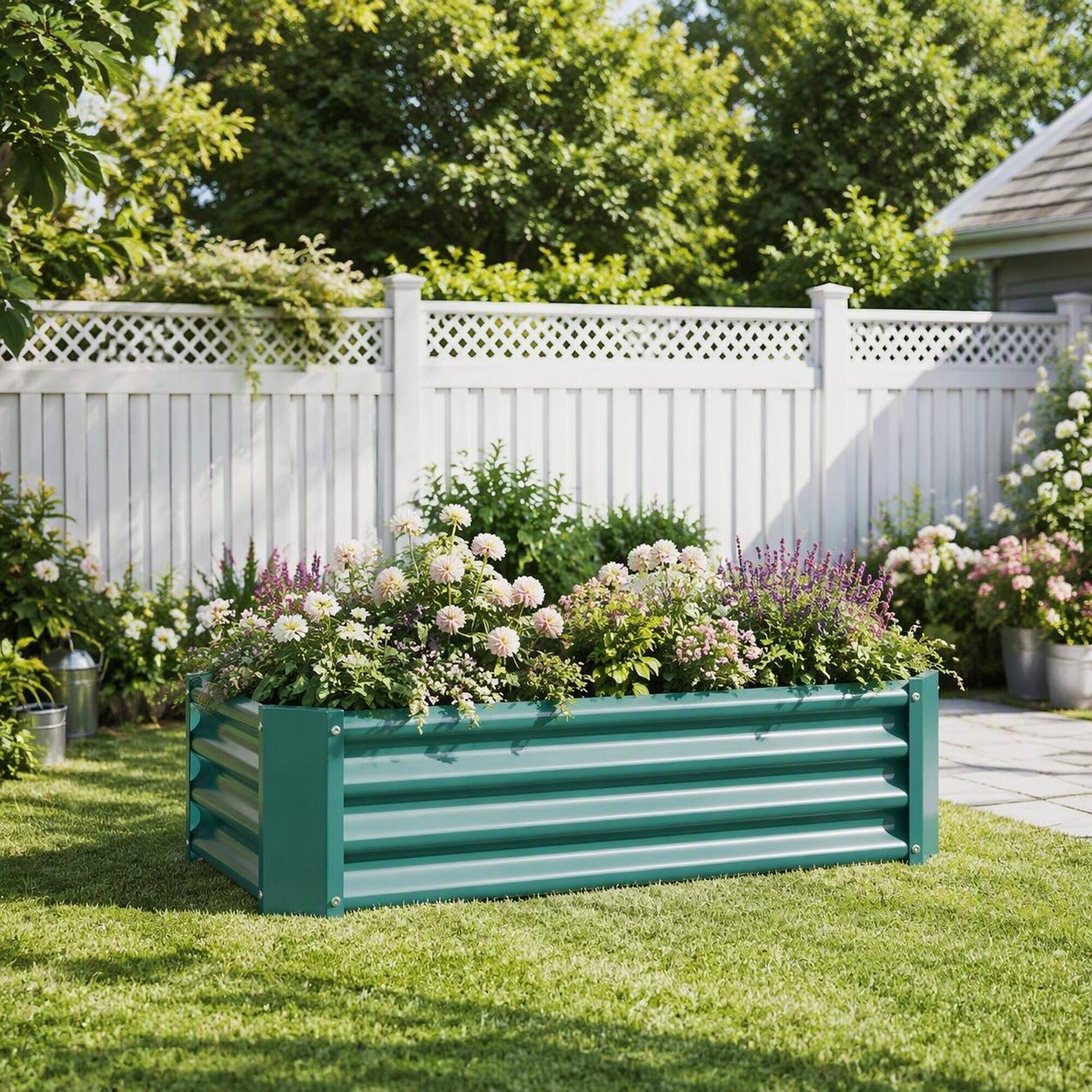 Back. RYHNUYNE - 2 Pack Green Metal Raised Garden Bed 4x2x1 ft Rectangle Planter for Vegetables Flowers and Herbs - Green.