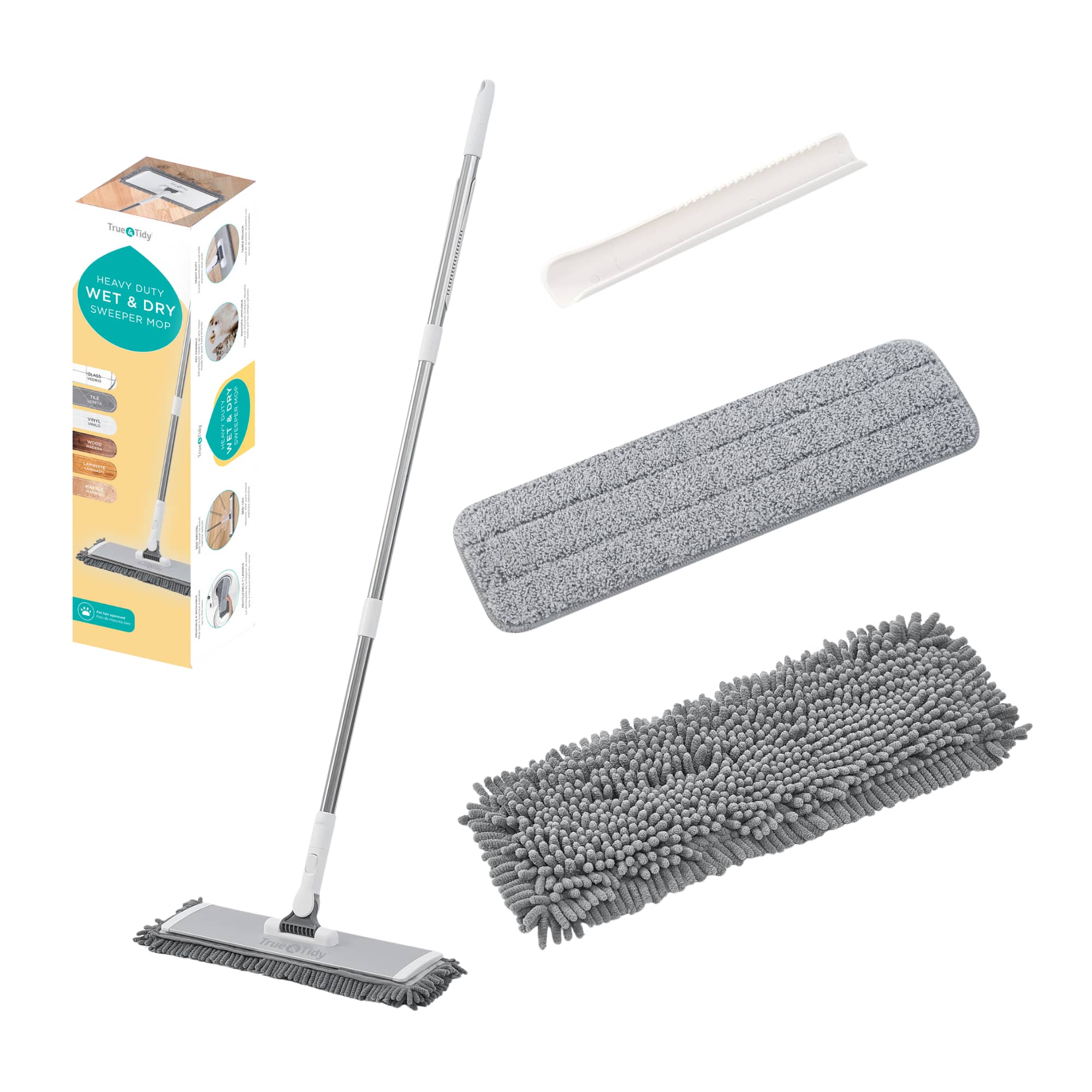 True & Tidy - Wet And Dry Dust Mop With 2 Cleaning Pads - Gray