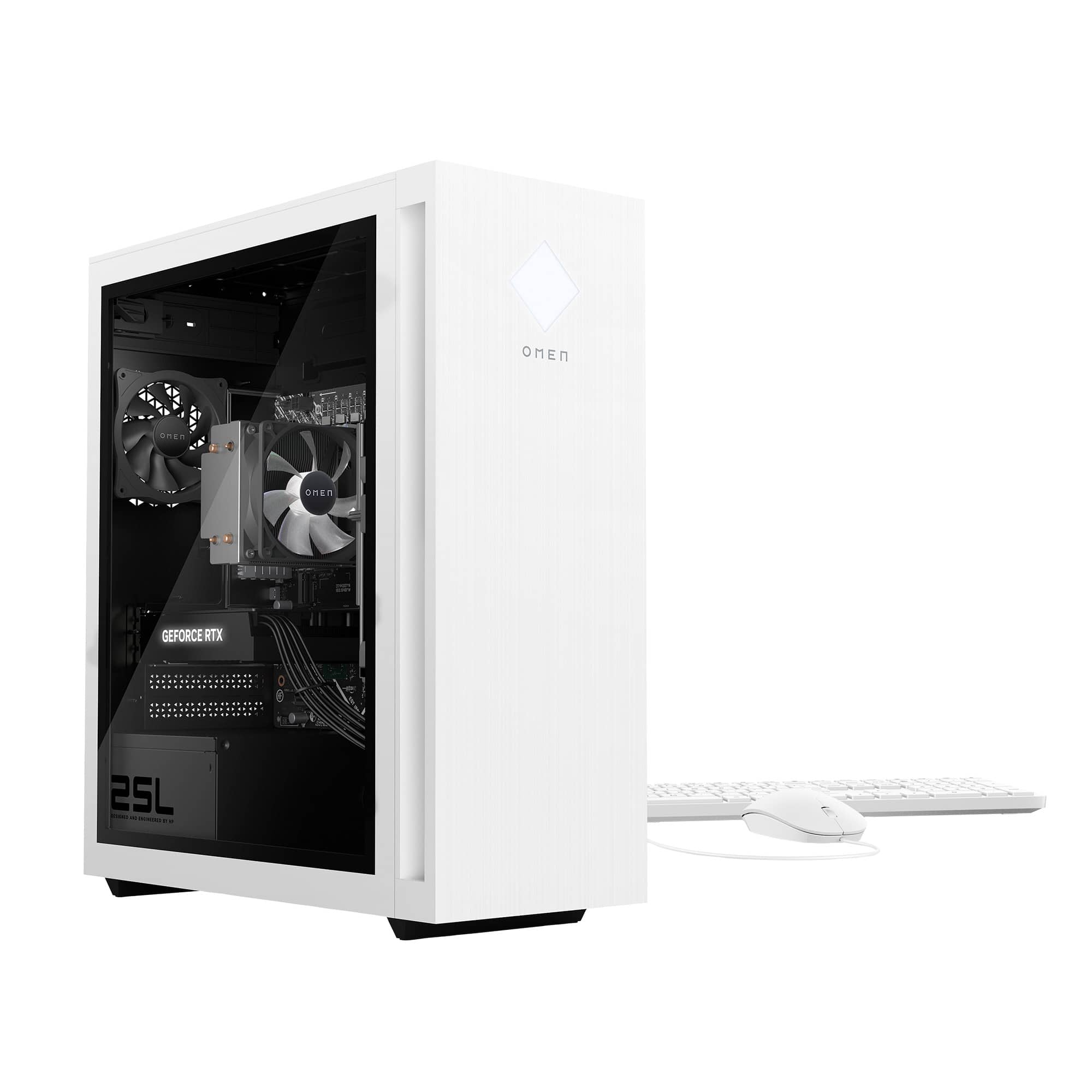 OMEN by HP is a brand that offers high-quality gaming computers. The image shows a white OMEN by HP computer tower, which features a GeForce RTX 2080 graphics card. This powerful gaming system is designed to provide an immersive gaming experience with fast performance and advanced graphics capabilities. The OMEN by HP computer tower is a popular choice among gamers and enthusiasts who seek a reliable and high-performance gaming system.