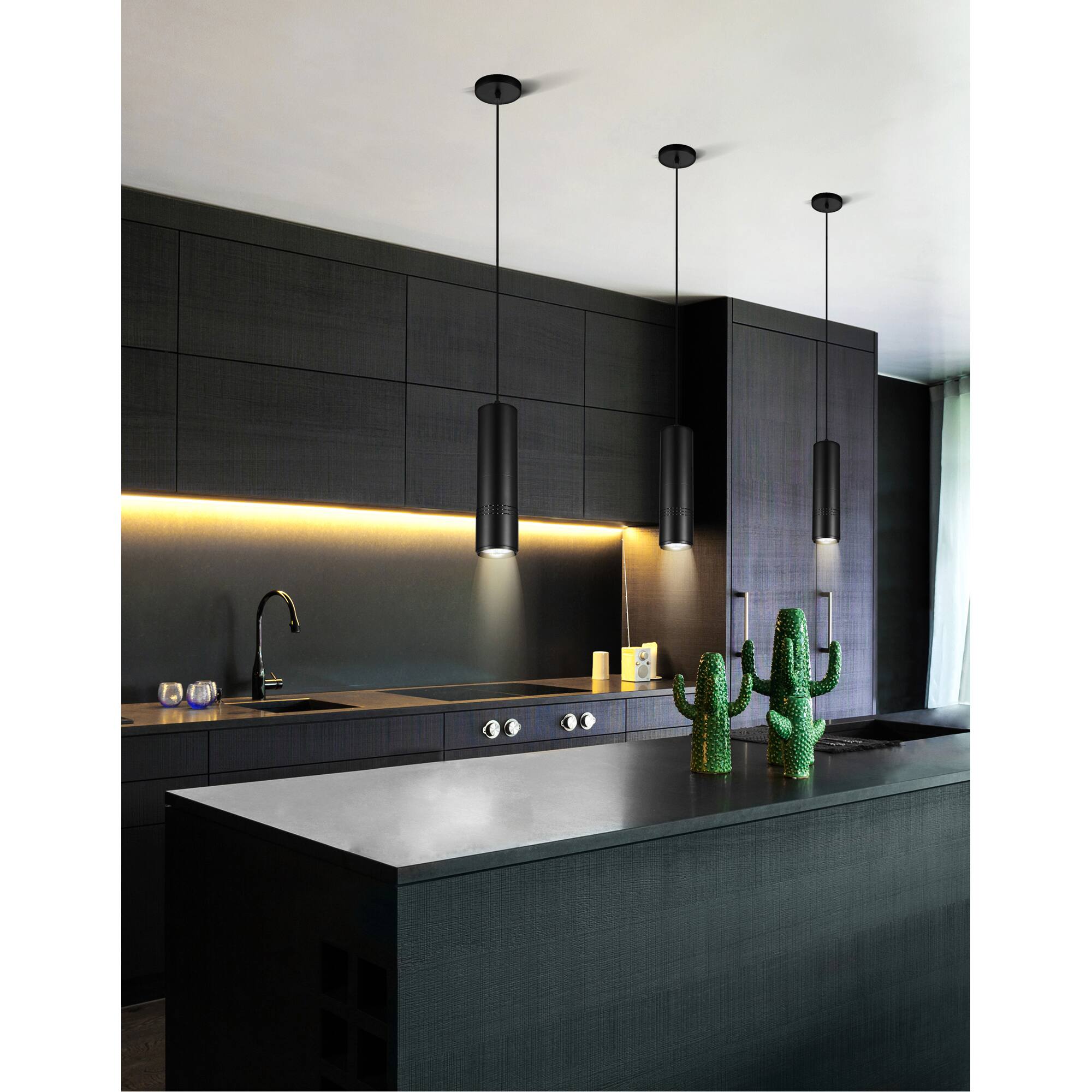 Alt View 4. CWI Lighting - Stowe LED Down Mini Pendant With Black & Wood Finish - Sand Black.