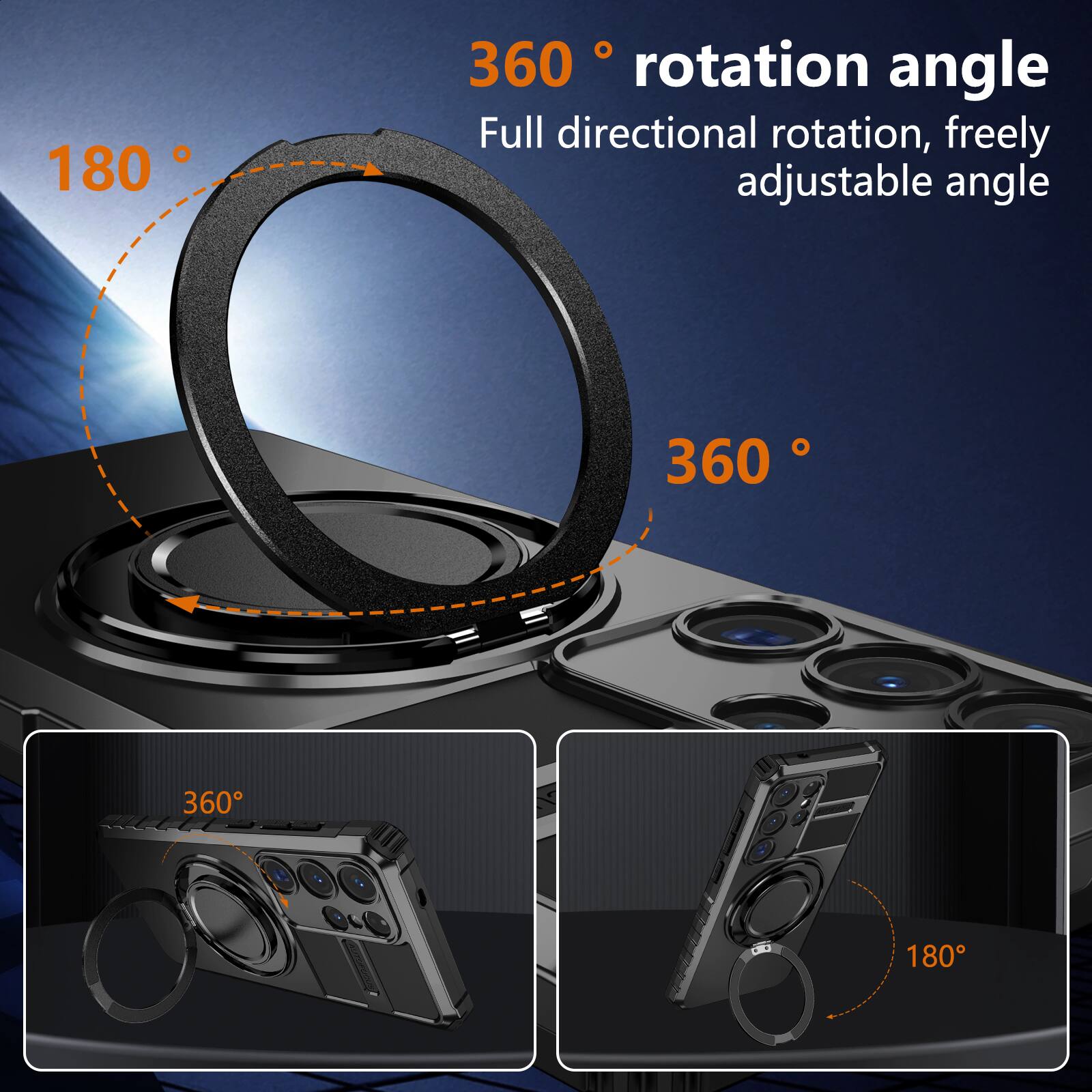 180° rotation angle  
360° rotation angle  
Full directional rotation, freely adjustable angle