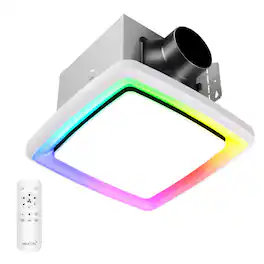 Akicon - RGB1 110 CFM 1.5 Sone Ceiling Bathroom Exhaust Fan with Dimmable and RGB Light, Remote, Humidity Sensor, Square - White