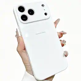 Dteck - for Apple iPhone 17 Pro Glossy Tempered Glass Case,Shockproof PC TPU Hybrid Cover,Rugged Anti-Scratch Hard Shell - White