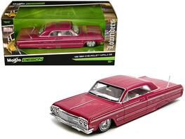 Maisto - 1964 Chevrolet Impala SS Lowrider Pink with Graphics and White Interior "Lowriders" "Maisto Design" Series 1/26 - Multicolor