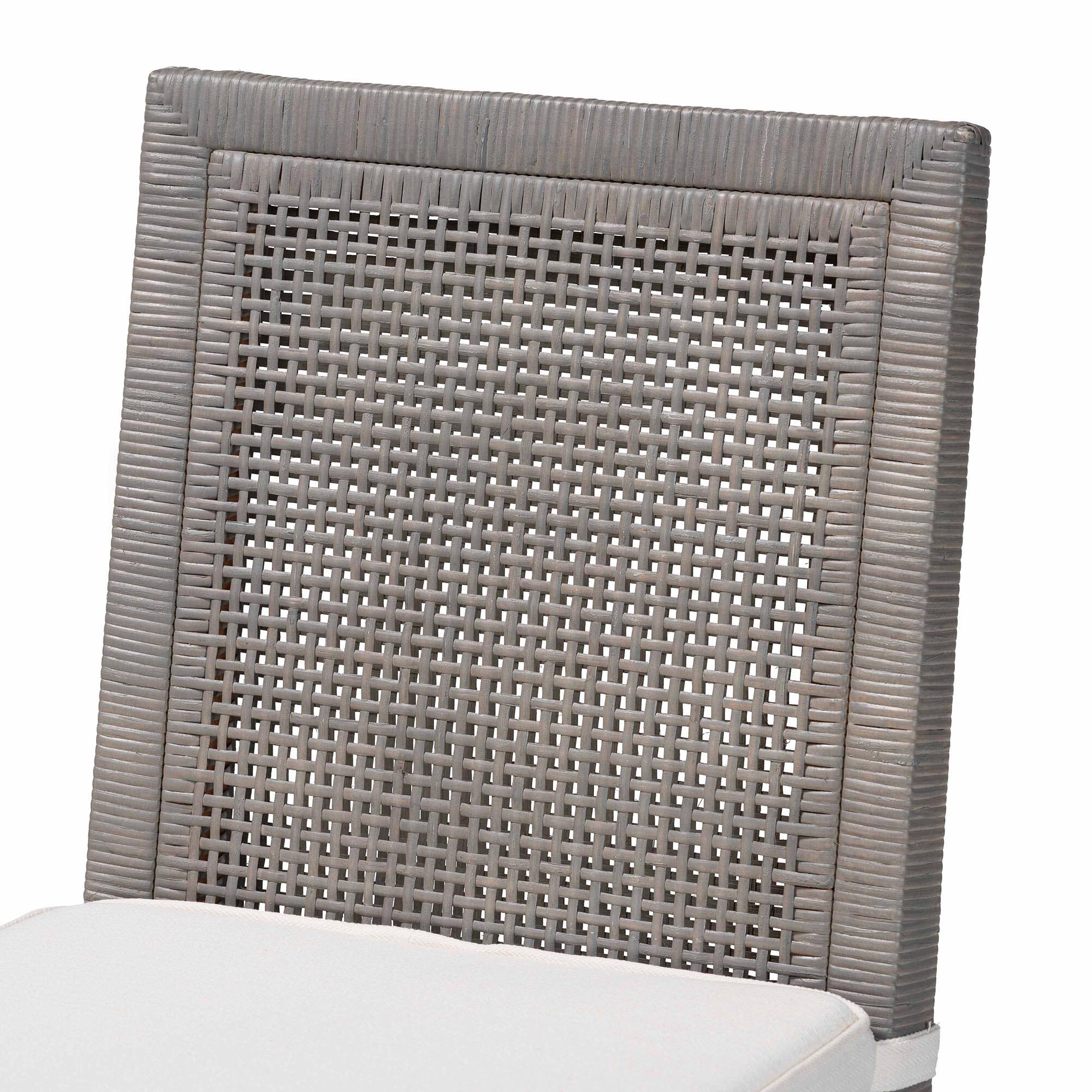 Alt View 1. bali & pari - Sofia Rattan Dining Chair with Cushion - Handwoven Wicker Side Chair with Mahogany Wood Frame - French Grey.