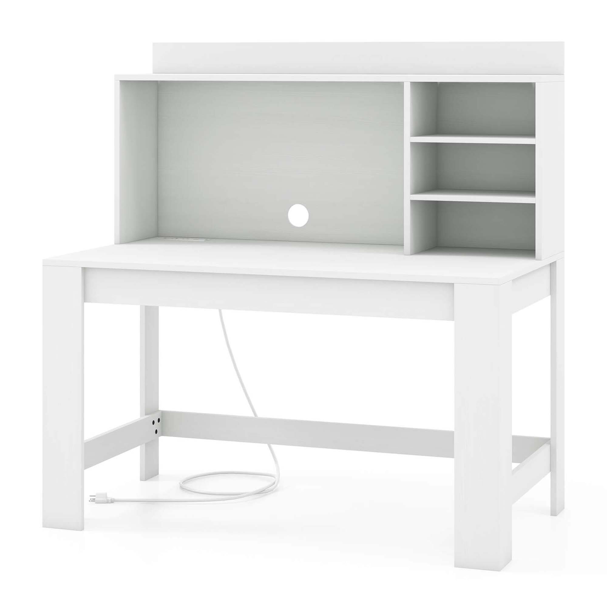 Angle. Costway - Costway Computer Desk with Hutch 2 Power Outlets USB & Type-c charging Ports 3 Shelves White - White.