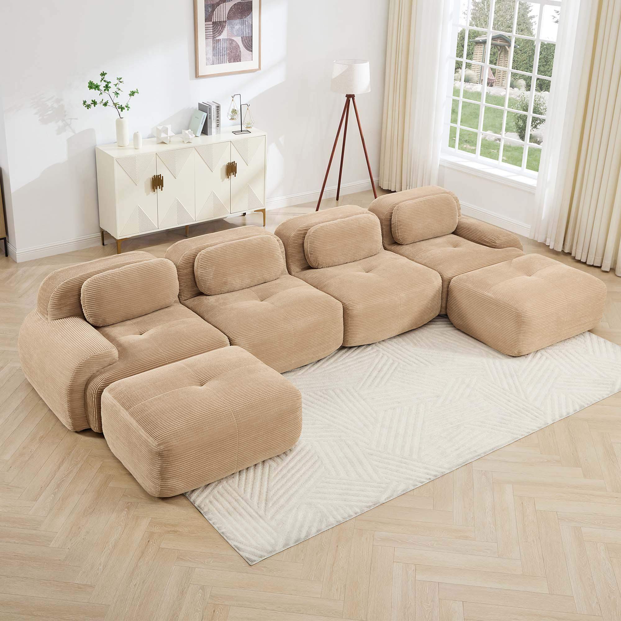 Roomtec Ushaped modular sofa no assembly breathable corduroy fabric 32D ...