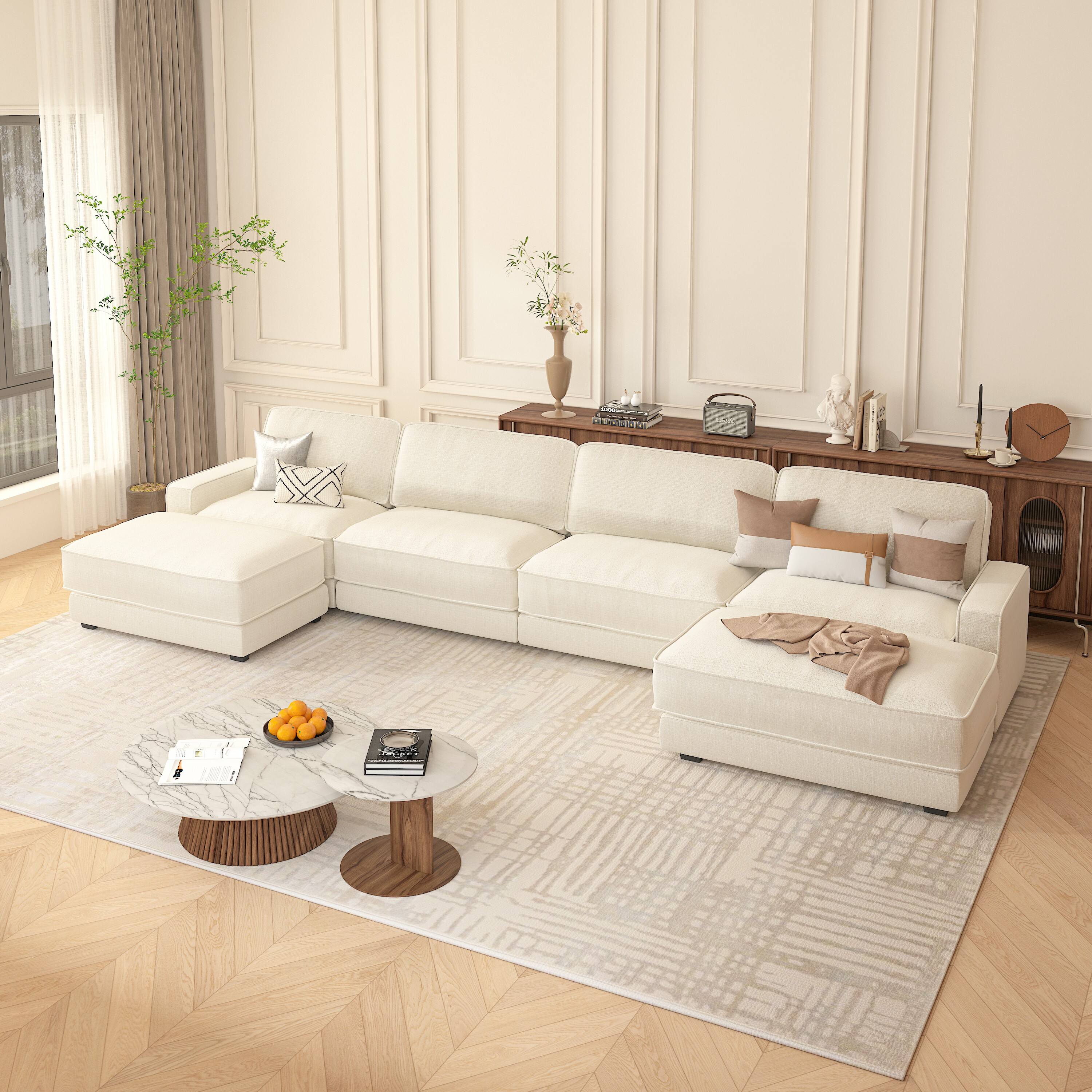 Angle. Dyonery - Dyonery 158" Extra Large Modular Sectional Sofa, CHENILLE Fabric, , Tool-Free Assembly,Beige - Beige.