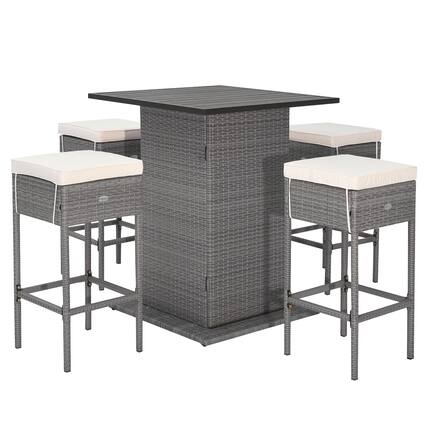 Front. Gymax - Gymax 5PCS Wicker Bar Table Set w/ Hidden Storage Shelves Bar Table Stools Patio - Gray.