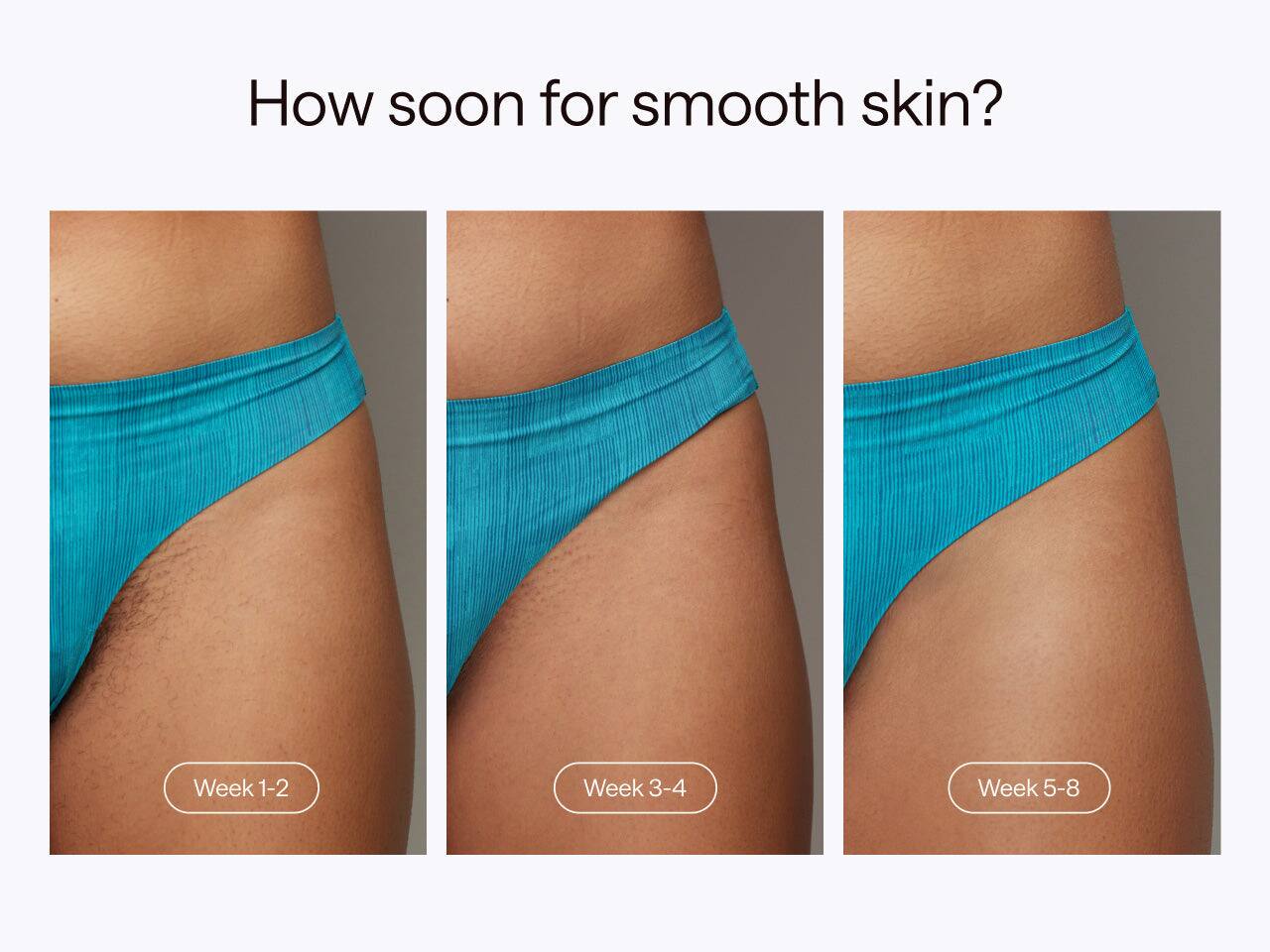 How soon for smooth skin?
Week 1-2
Week 3-4
Week 5-8