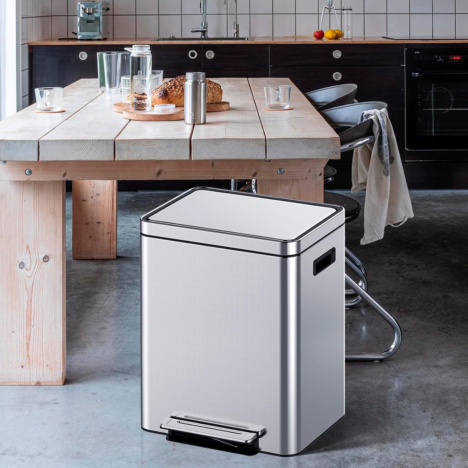 Alt View 3. Acekool - Stainless Steel Waste Bin 40 L Dual Trash Can Rectangular Waste Basket for Bathroom Bedroom Kitchen.