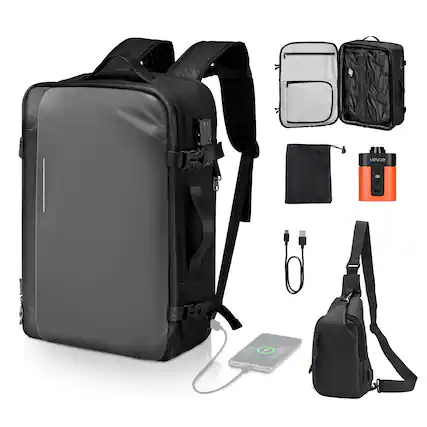 Front. VEVOR - Vacuum Travel Backpack, 65L, Expandable Vacuum Seal Compression Travel Backpack with Pump, with TSA-Approved Lock - Black.