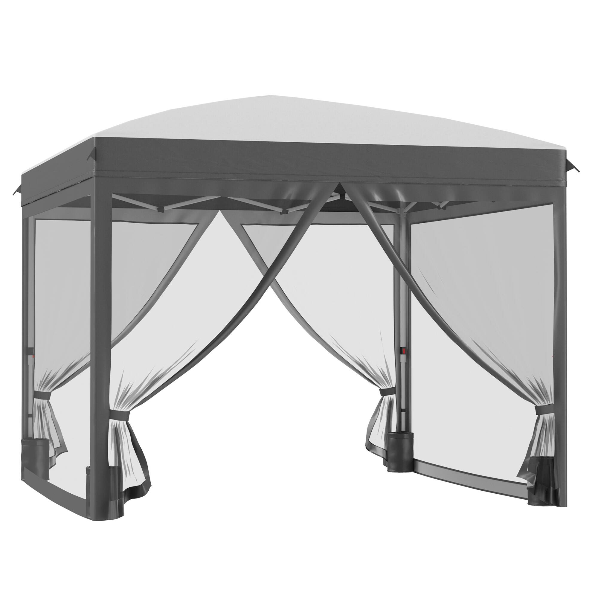 Outsunny - 10' x 10' Pop Up Canopy Tent with Netting, Instant Sun Shelter, Tents for Parties, Height Adjustable - Gray