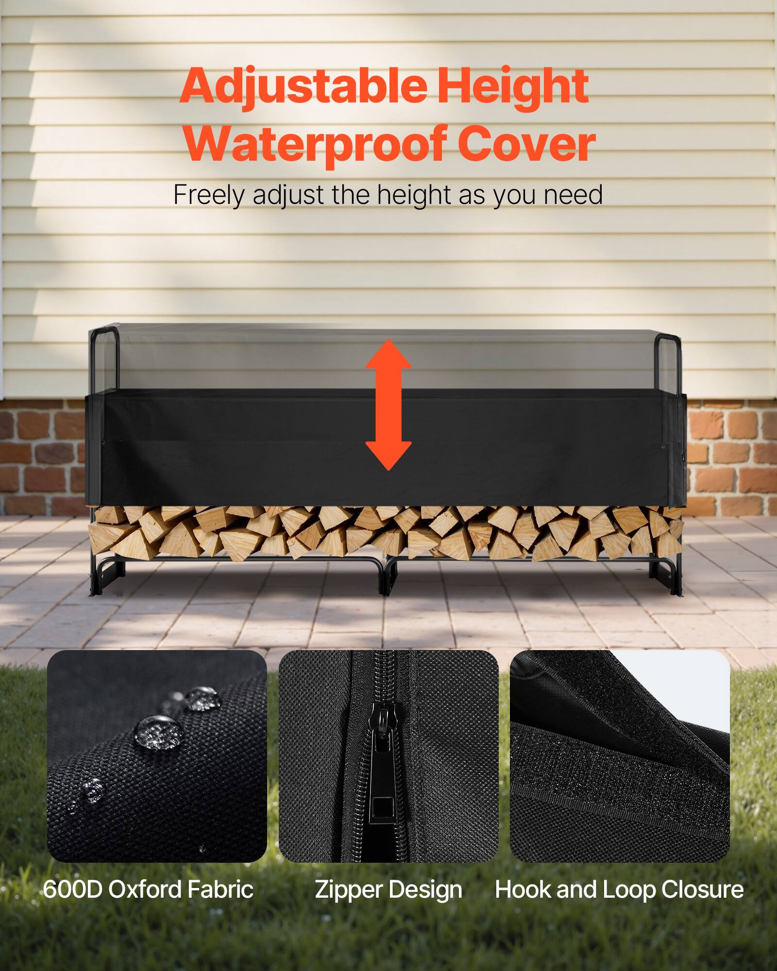 Adjustable Height Waterproof Cover  
Freely adjust the height as you need  

600D Oxford Fabric  
Zipper Design  
Hook and Loop Closure