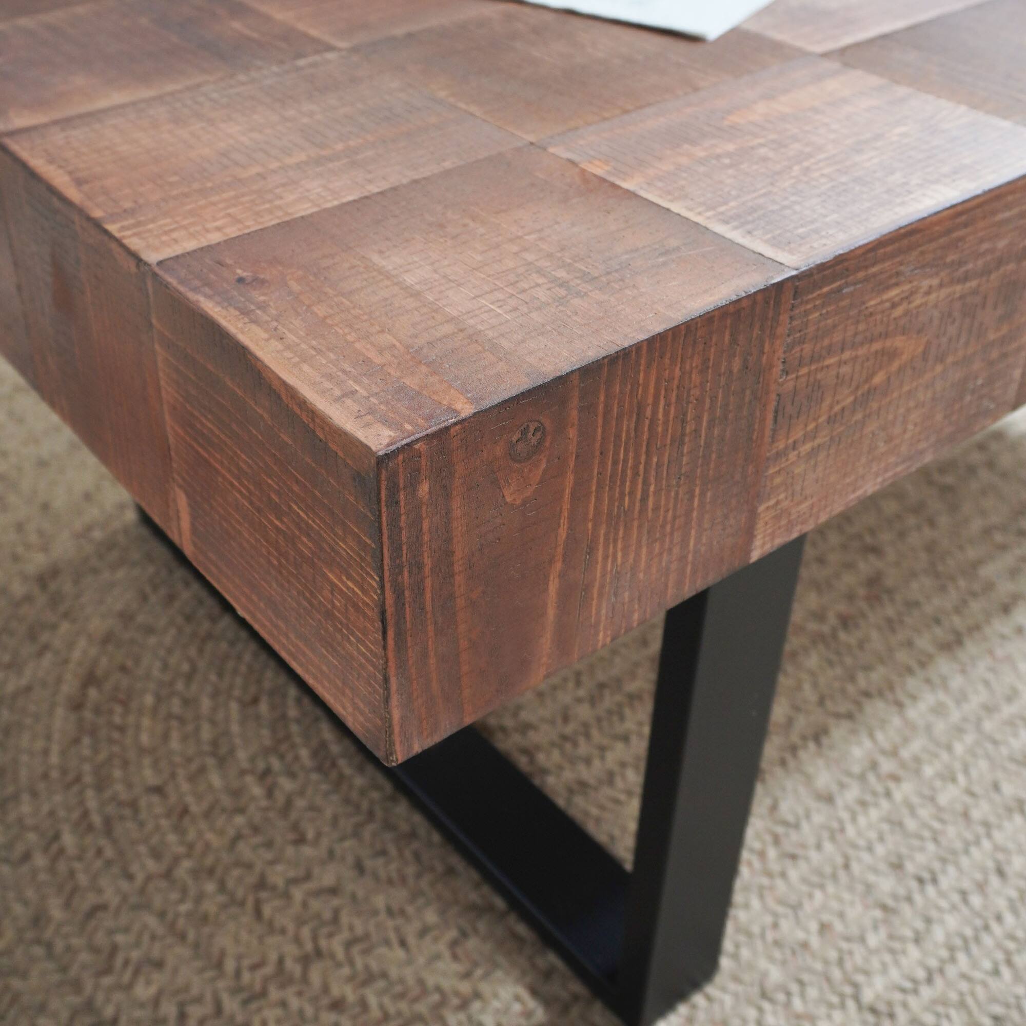 Alt View 4. GOODSILO - Handcrafted Rustic Industrial Coffee Table with Metal Legs and Parquet-Style Wood Surface - Multi.