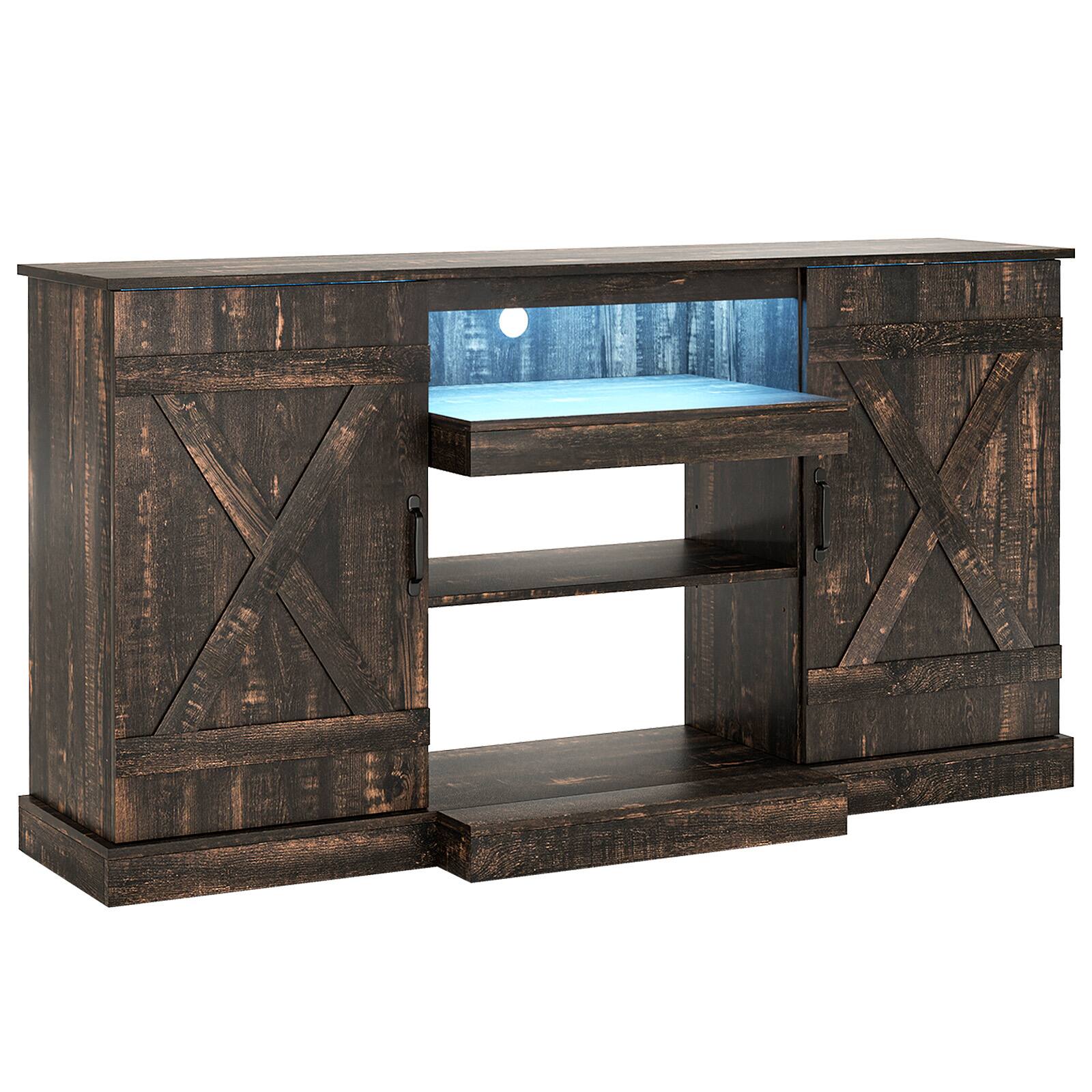 Alt View 9. Gymax - Gymax TV Cabinet for TVs up to 68'' w/ 3-Level Shelves LED Lights 22 Dynamic Modes - Dark Rustic Oak.