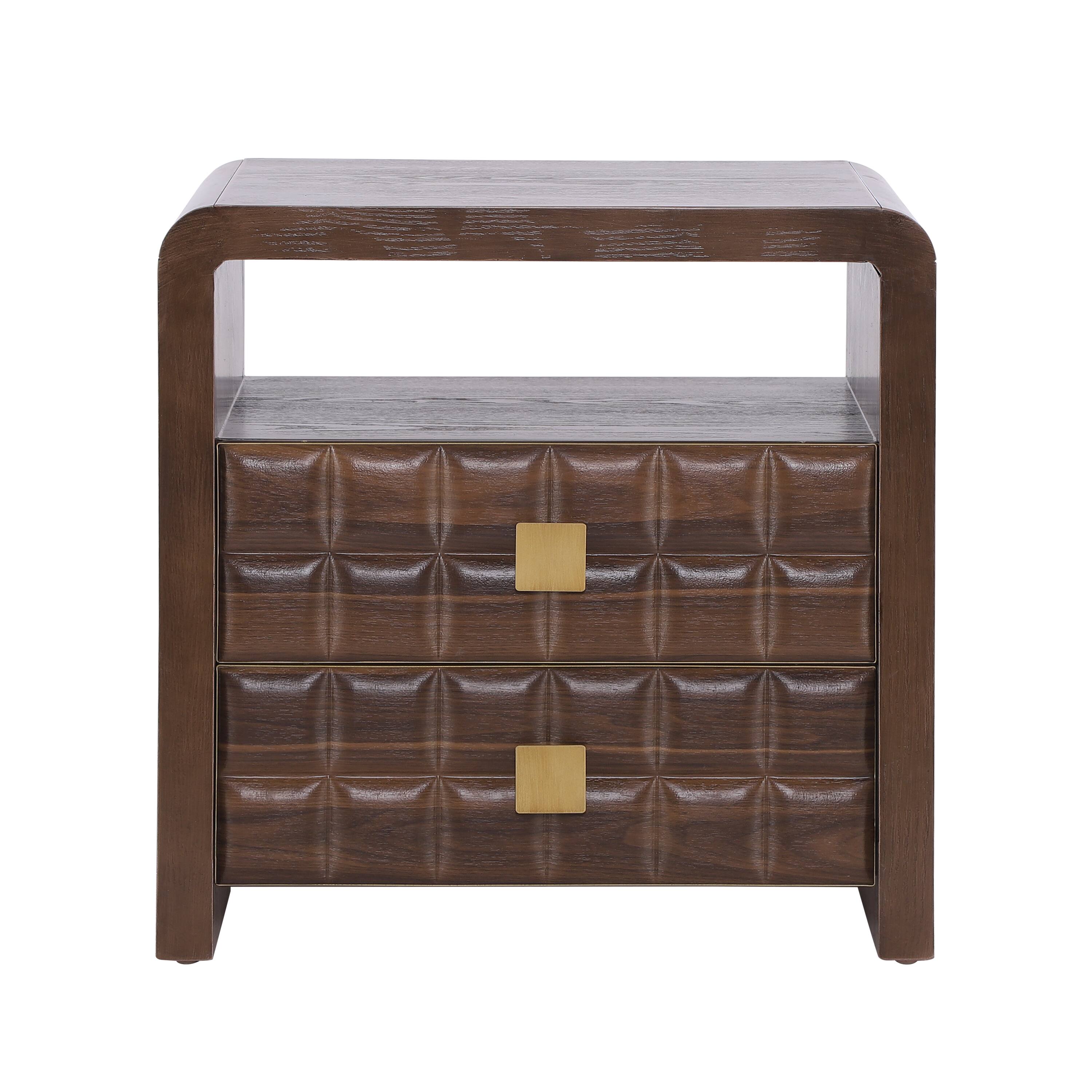 Left. Whisen - 2-Drawer Nightstand with Open Shelf,Fully Assembled Bedside Table with Fluted Design - Walnut.
