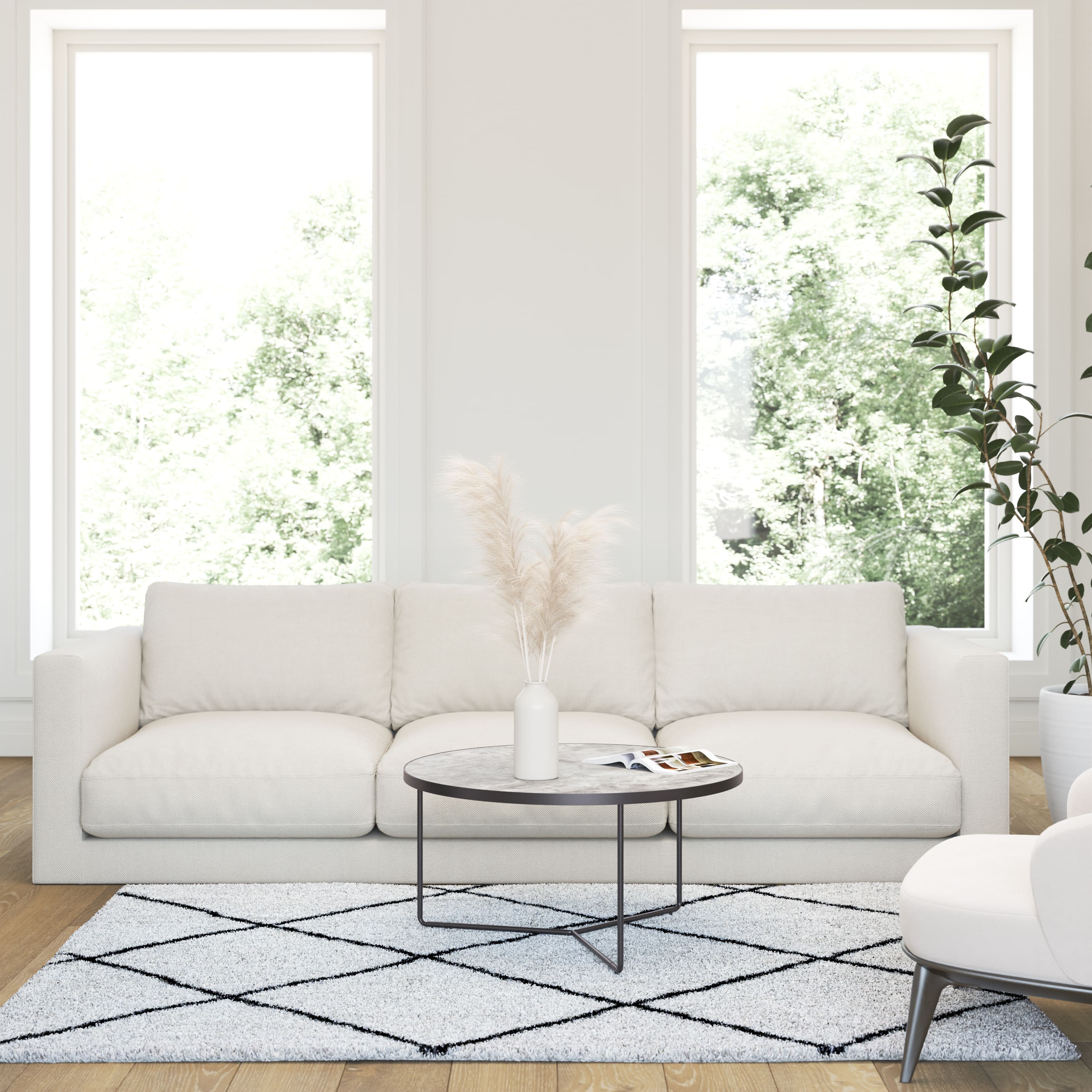 Photos - Area Rug Oliver Emma +  - Diamond Trellis Shag Style Indoor  - Ivory/Black 889142633792 
