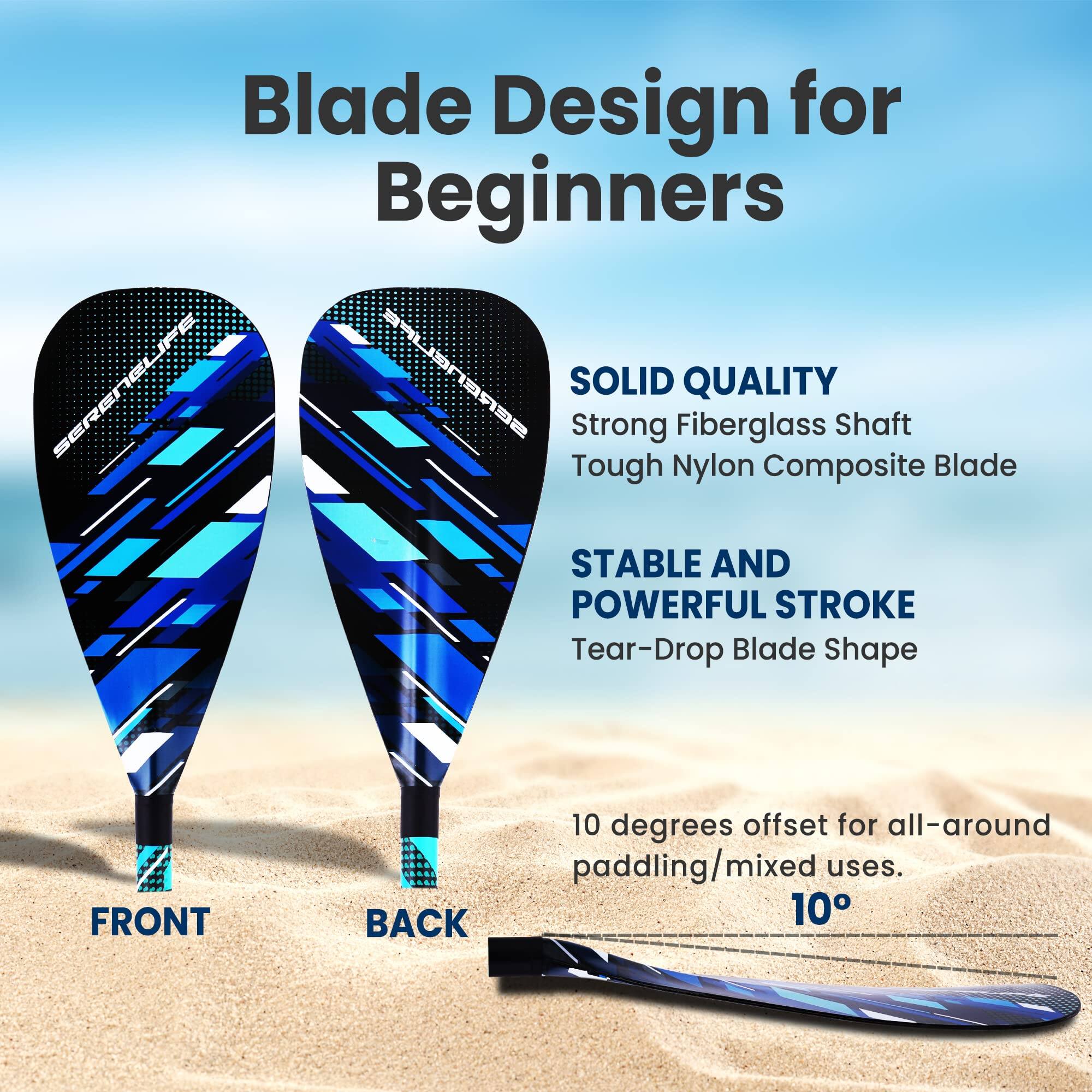Blade Design for Beginners

SOLID QUALITY
Strong Fiberglass Shaft
Tough Nylon Composite Blade

STABLE AND POWERFUL STROKE
Tear-Drop Blade Shape

10 degrees offset for all-around paddling/mixed uses.

FRONT
BACK
