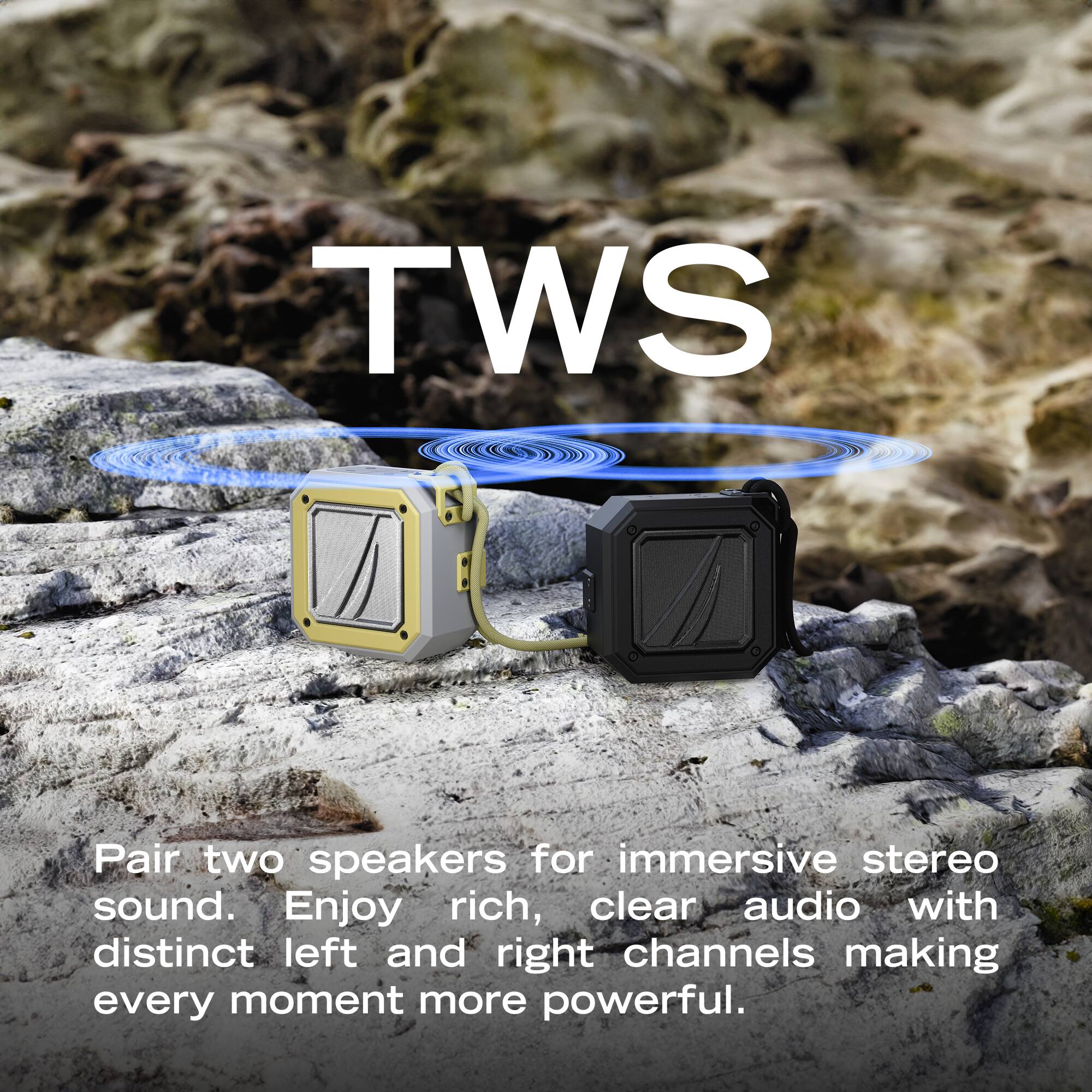 TWS

Pair two speakers for immersive stereo sound. Enjoy rich, clear audio with distinct left and right channels making every moment more powerful.
