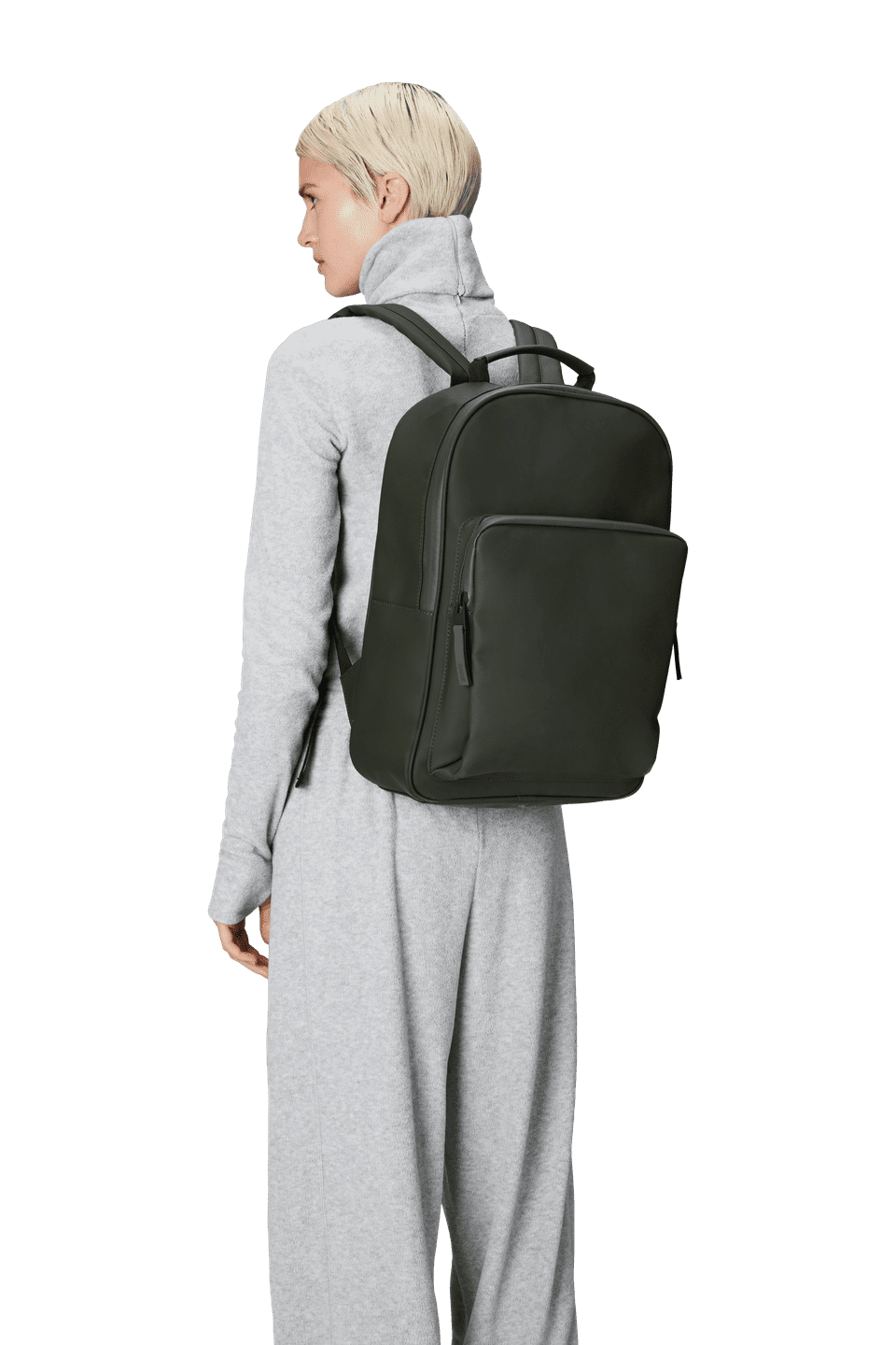 Left. RAINS - Book Daypack Large - Green.