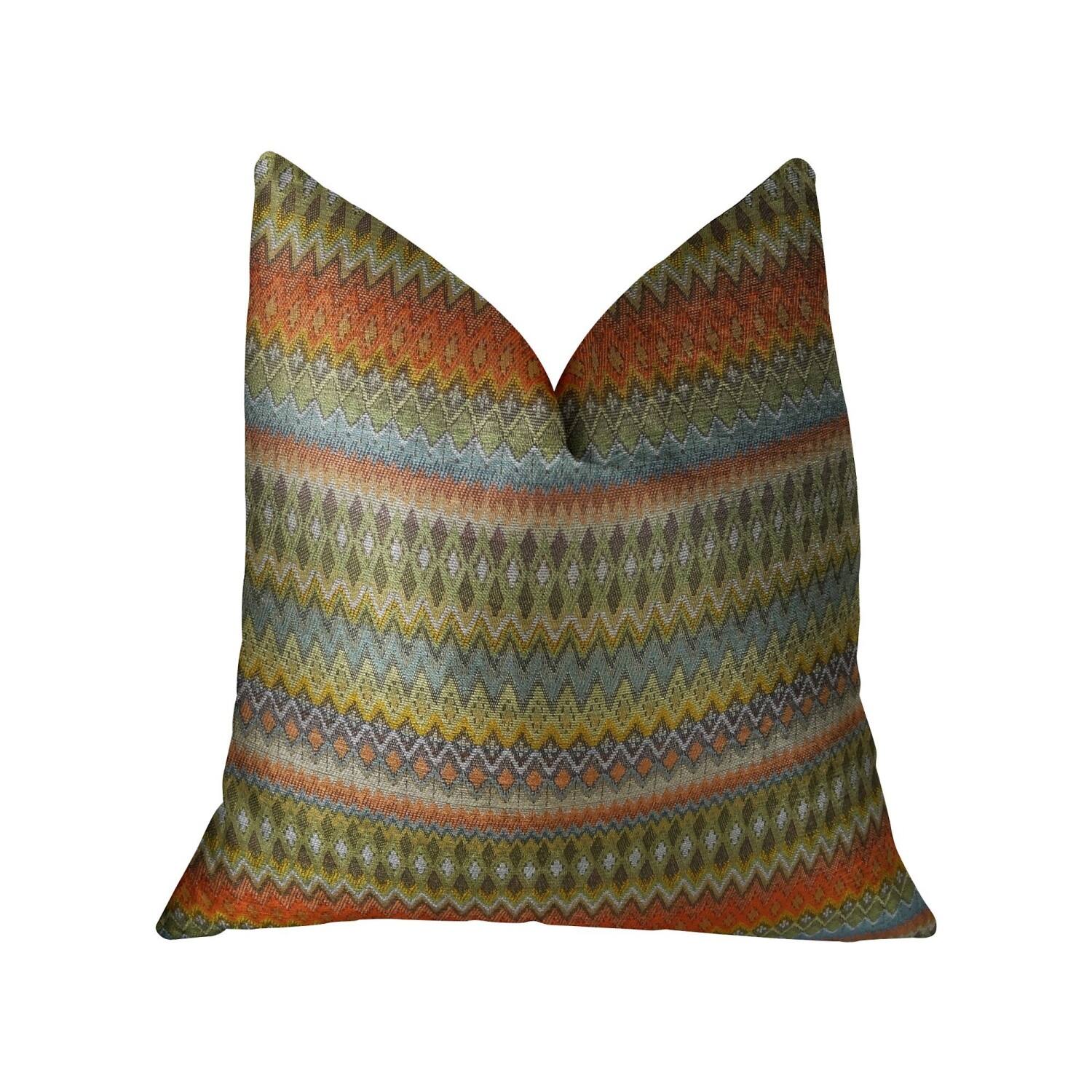 Front. Plutus Brands - Zig Along Handmade Throw Pillow (12" x 25") - Orange, Green, Blue.