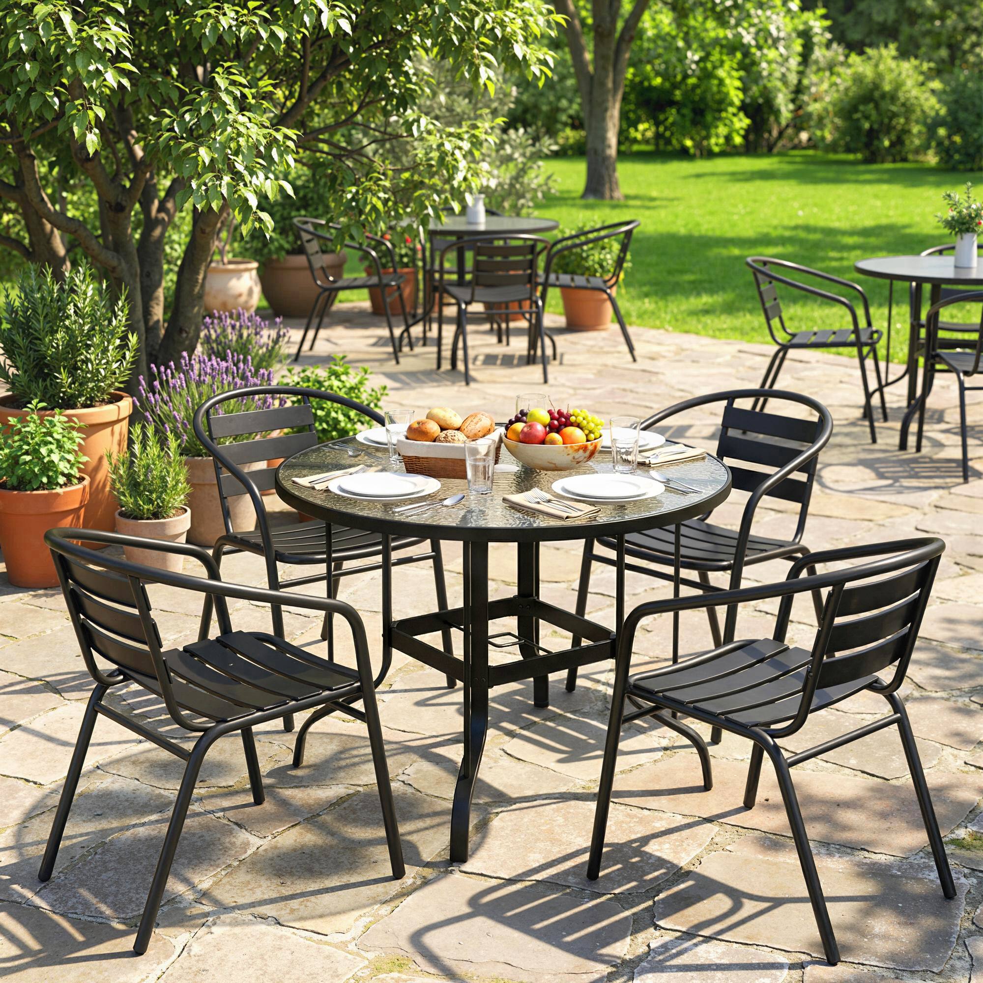 Alt View 1. Outsunny - Round Patio Table with Umbrella Hole - Black.