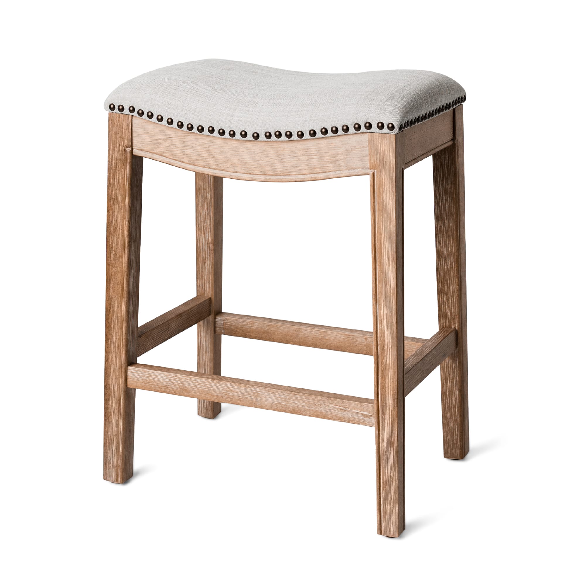 Maven Lane - 26" Adrien Saddle Counter Stool In Finish With Fabric Upholstery - Weathered Oak