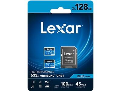 Lexar - High-Performance 633x BLUE Series 128GB microSDXC Memory Card with Adapter, Class 10, UHS-I, V30, 2/Pack