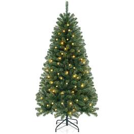 Gymax - 6 FT Christmas Tree w/568 PVC Branch Tips 200 Warm White LED Lights Gloves - Green