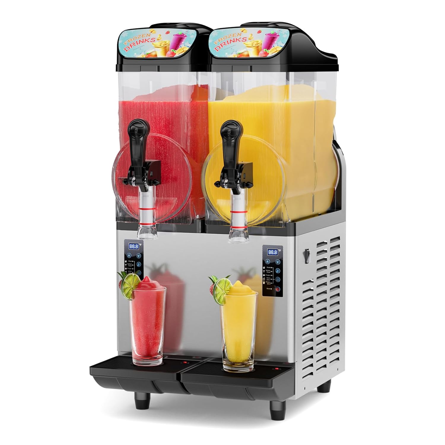Mirfee - Commercial Slushy Machine, Dual 15L Tanks, 6 Programs & Auto-Clean, No Ice Needed, LED Display - Silver