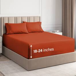 CGK Linens - Extra Deep Pocket 4 Piece Sheet Set - Soft Bed Sheets, Fits 18"-24" Mattresses - King - Terracotta