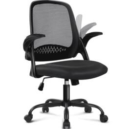 Neo Chair - Office Chair Desk Computer Mesh Ergonomic Chair with Flip-up Arms Comfy Lumbar Support Adjustable Height Rolling Wheels - Steel Base-Black