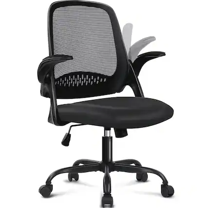 Front. Neo Chair - Ergonomic Office Chair, Mesh Back with Flip-Up Arms, Comfy Lumbar Support, Adjustable Height & Rolling Wheels - Steel Base-Black.
