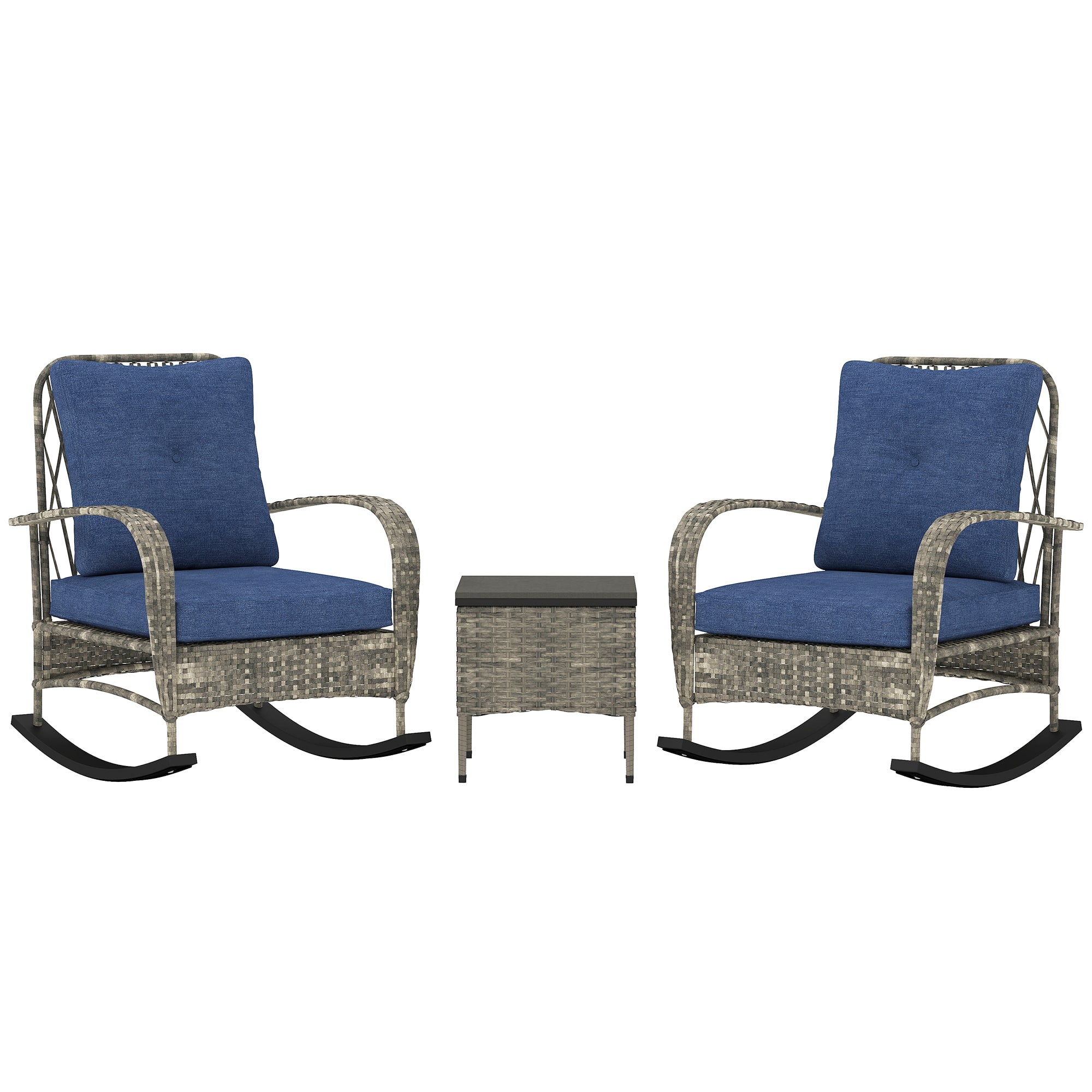 Outsunny - 3 Piece Wicker Patio Furniture Set, PE Rattan Rocking Chairs with Coffee Table, Cushions, Outdoor Bistro Set for Porch - Gray price history on PriceWatchPro